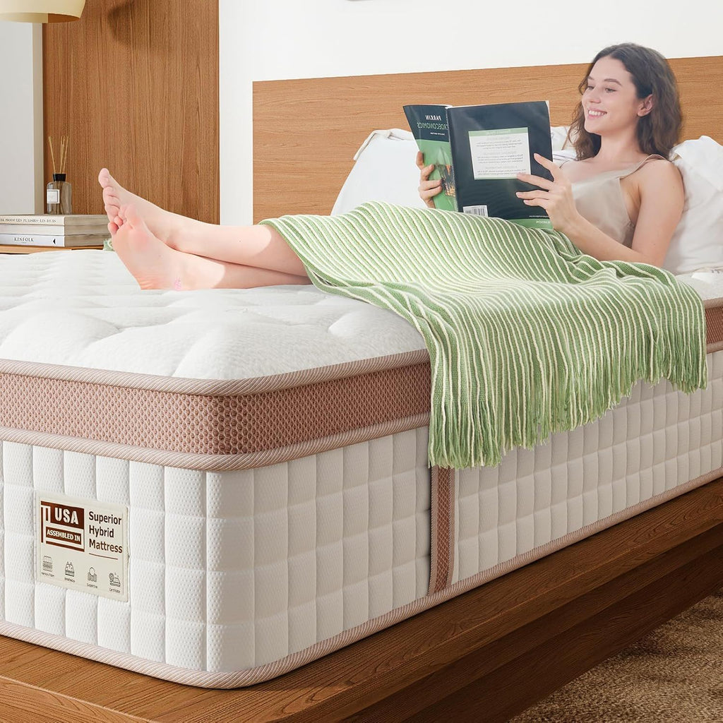 14", Firm Hybrid Mattress, Gel Memory Foam & Pocket Springs, Pressure Relief, Motion Isolation, Ergonomic Bed - White - King