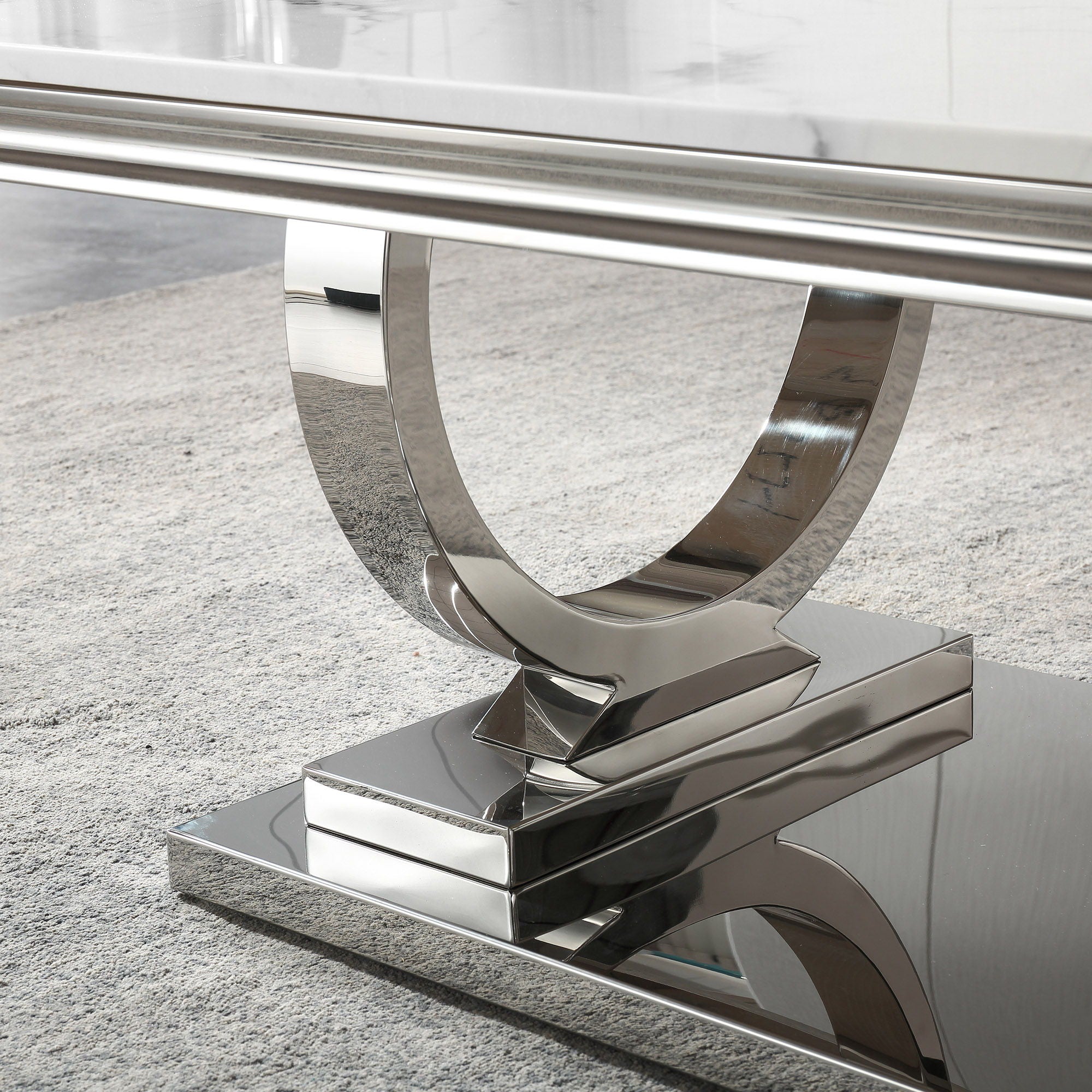 Modern Rectangular Marble Printing Coffee Table, U-Shape Stainless Steel Base With Mirrored Finish