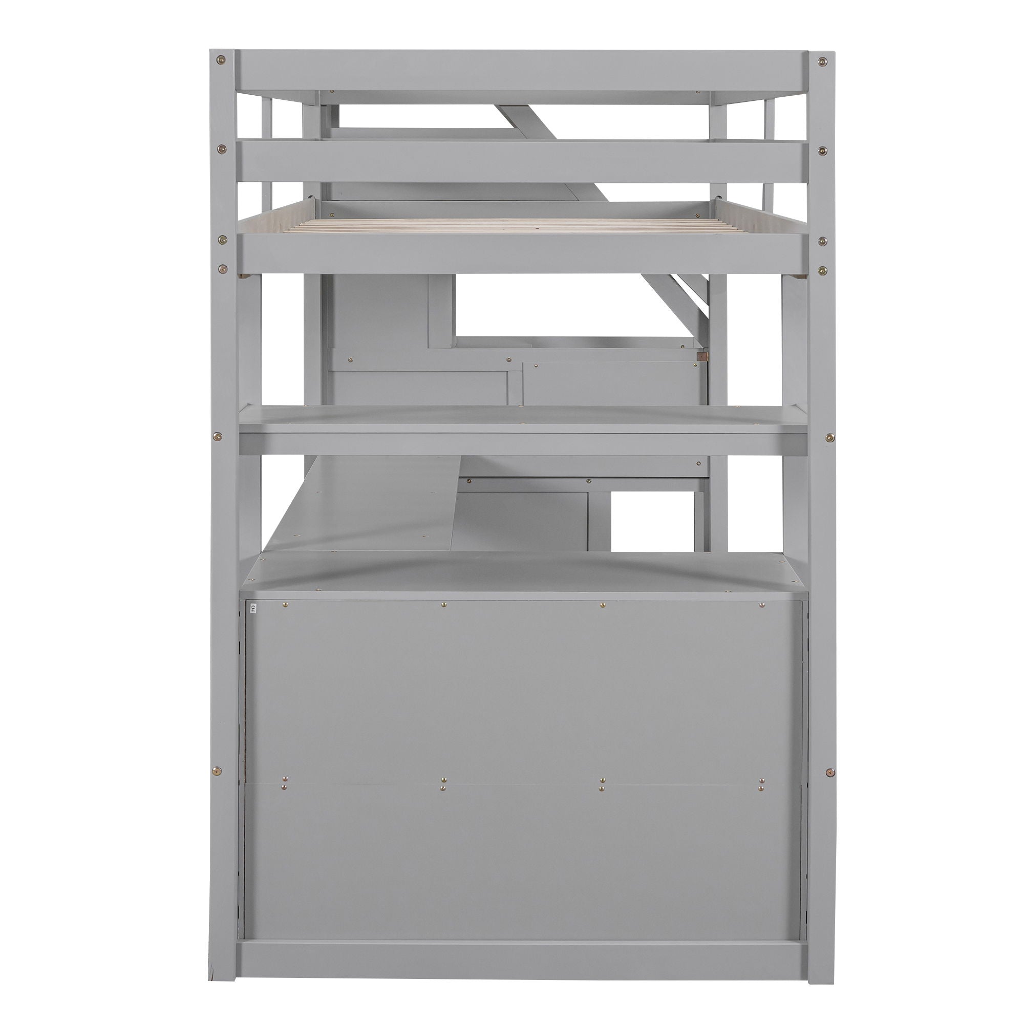 Loft Bed With Desk, Shelves, 2 Drawers, Storage Staircase