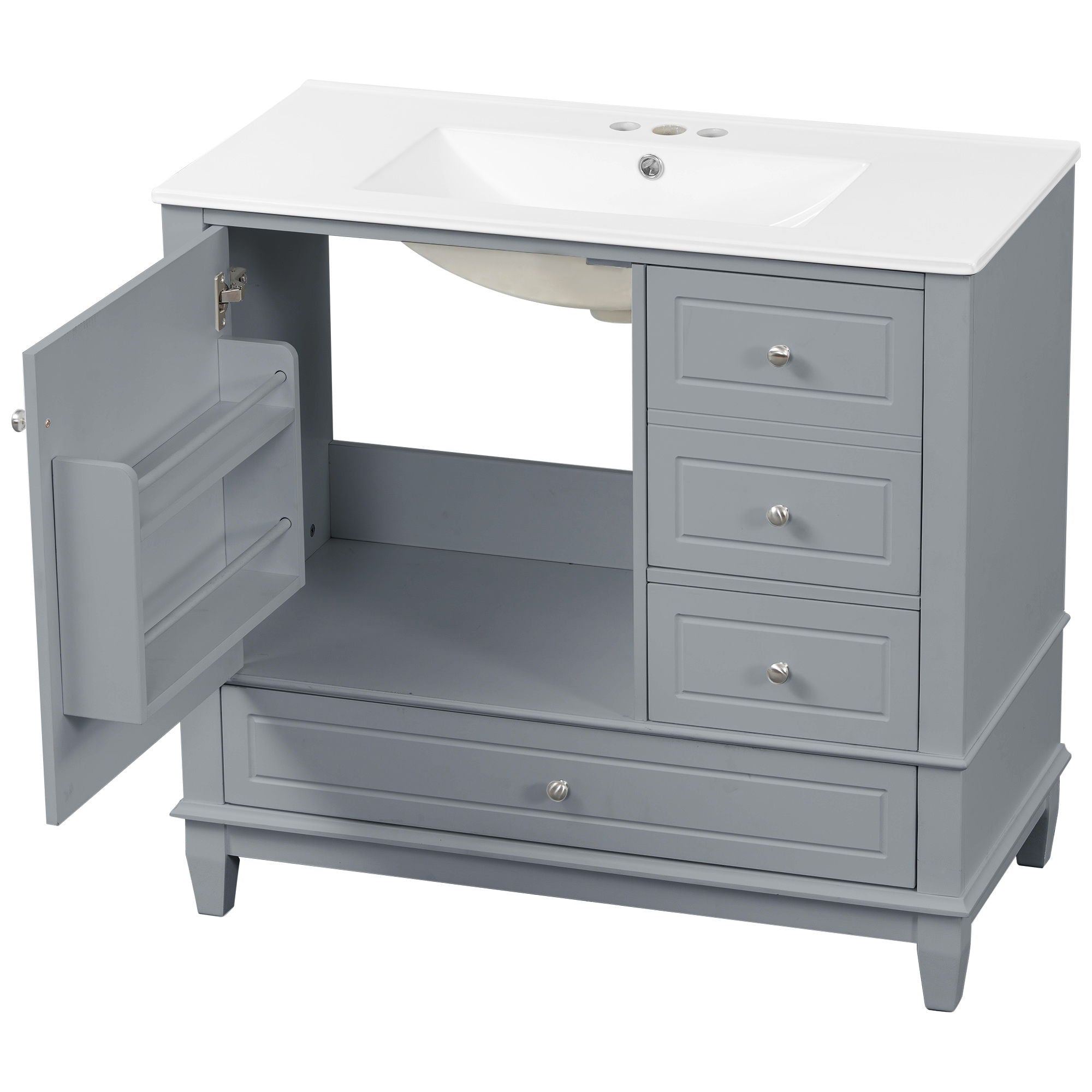 Modern Bathroom Vanity With Sink, 3 Drawers & Cabinet