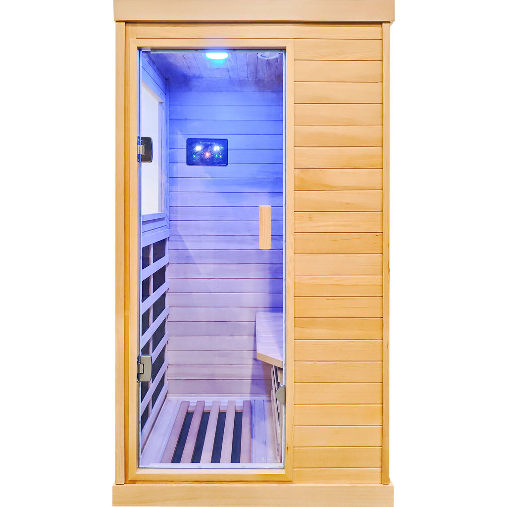 Infrared Sauna Room Single Room With Hemlock Frame, 6 Heating Plates, Built-In Lights And Bluetooth Audio - Natural