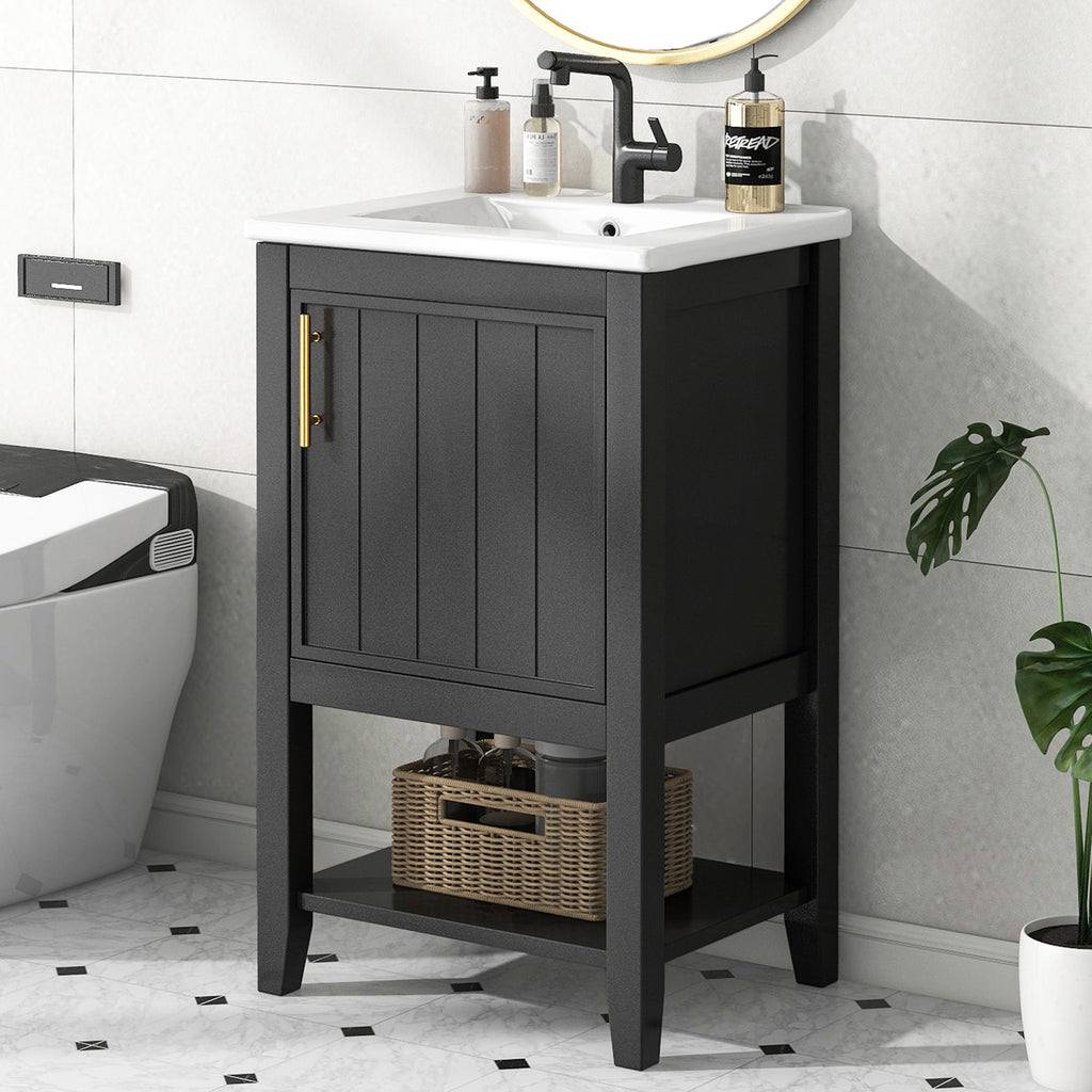 Modern Bathroom Vanity With Sink, Soft-Closing Door And Open Shelf