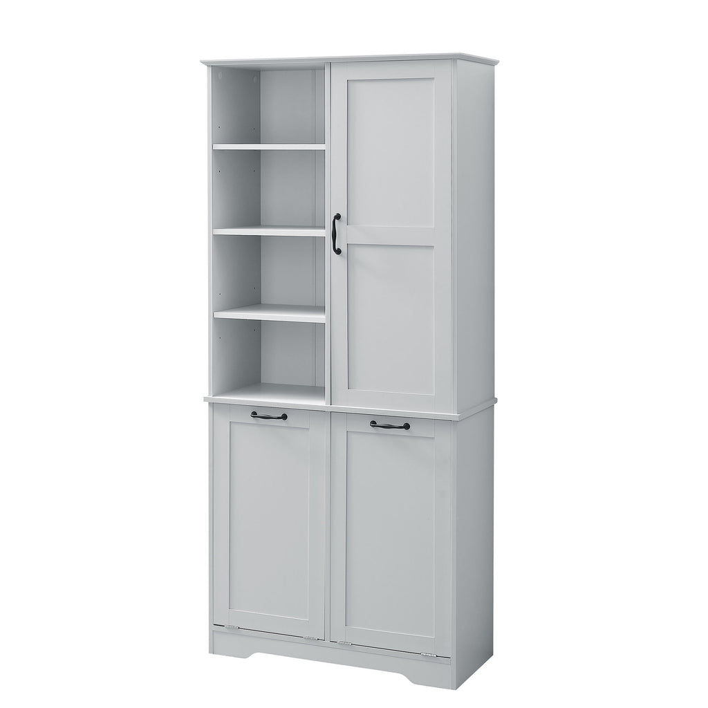 Freestanding Bathroom Storage Cabinet With Doors And Drawers, Adjustable Shelves, Tilt-Out Laundry Hamper