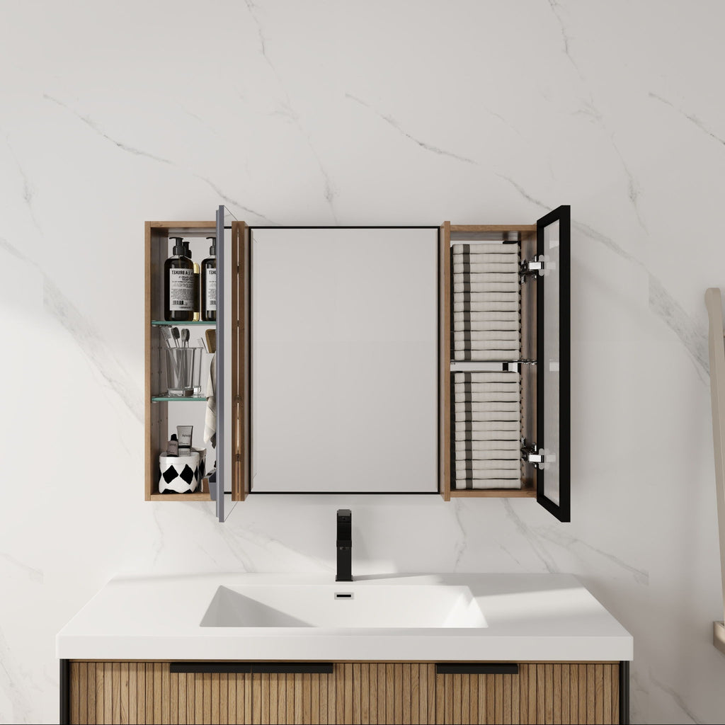 Wall Mounted Cabinet With Soft Close Door, Adjustable Shelves Storage For Bathroom - Imitative Oak