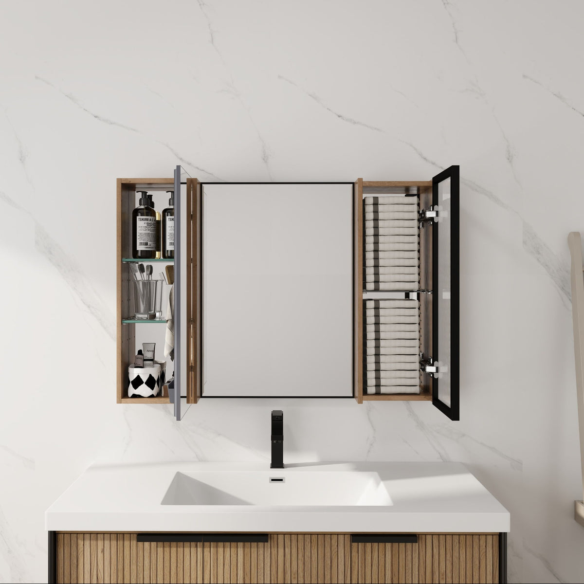 Wall Mounted Cabinet With Soft Close Door, Adjustable Shelves Storage For Bathroom - Imitative Oak