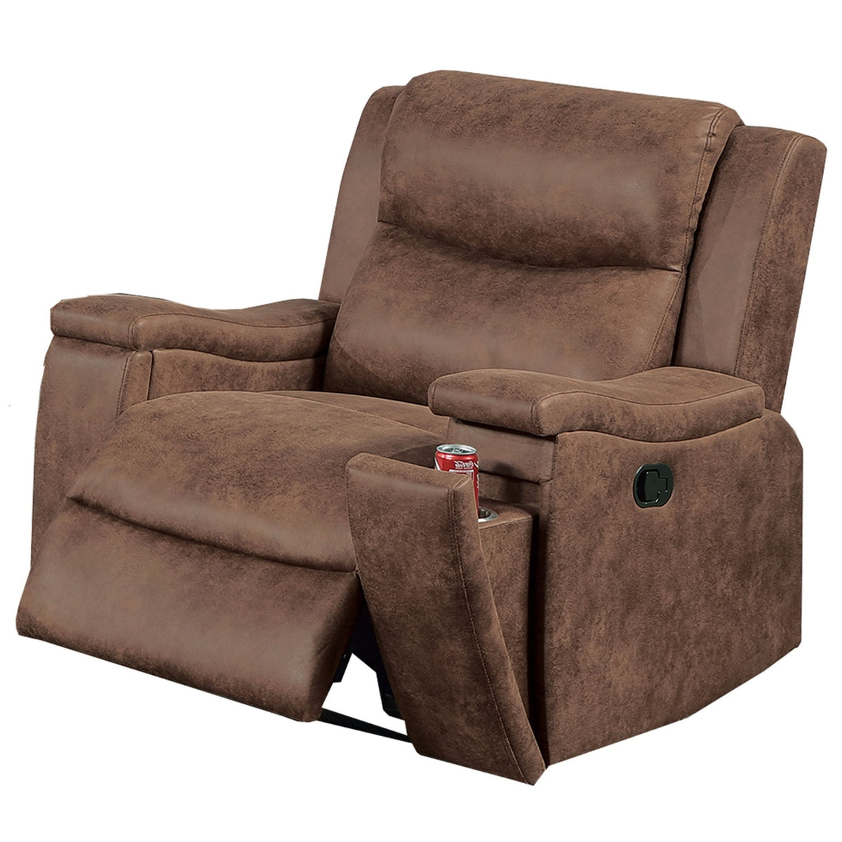 1 Piece Manual Recliner With Padded Seat And Backrest, Square Arms For Living Room - Walnut
