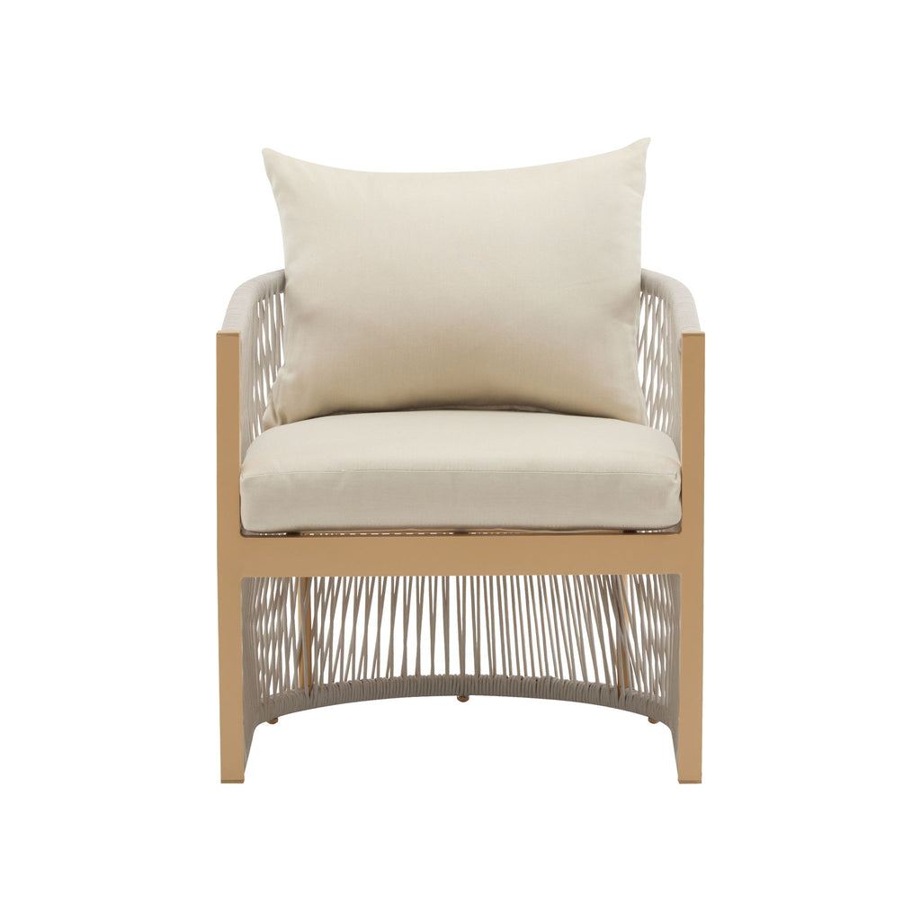 Modern Curved Aluminum Lounge Chair With Stylish Rope Weave Design And Cushioned Comfort For Outdoor