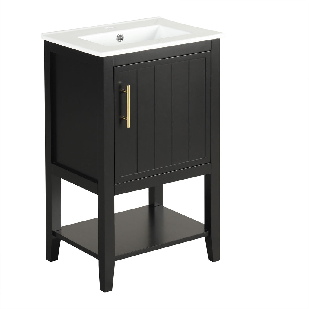 Modern Bathroom Vanity With Sink, Soft-Closing Door And Open Shelf
