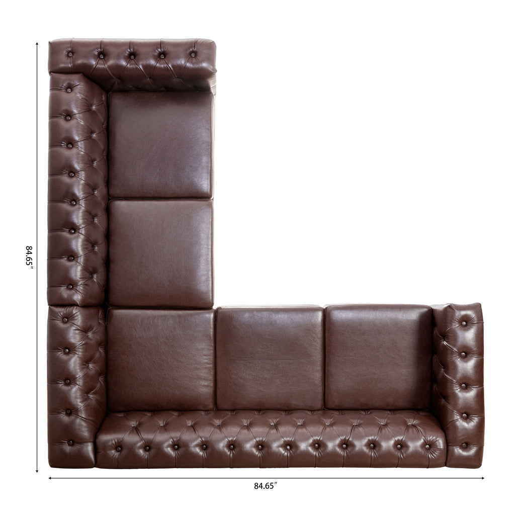 L Shaped Reversible Modern Chesterfield Sofa With Rolled Arms And Nailhead, 5 Seat Tufted Couch