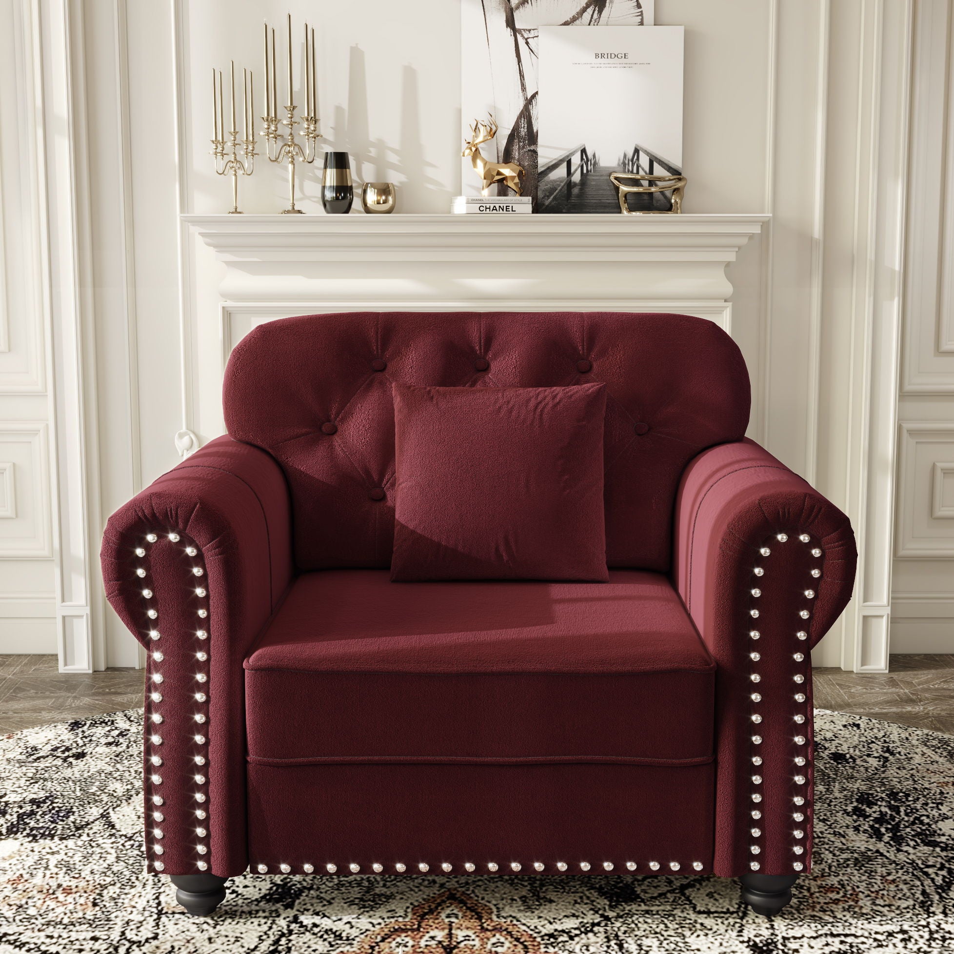 Sofa With Nailhead Trim And Rolled Armrests