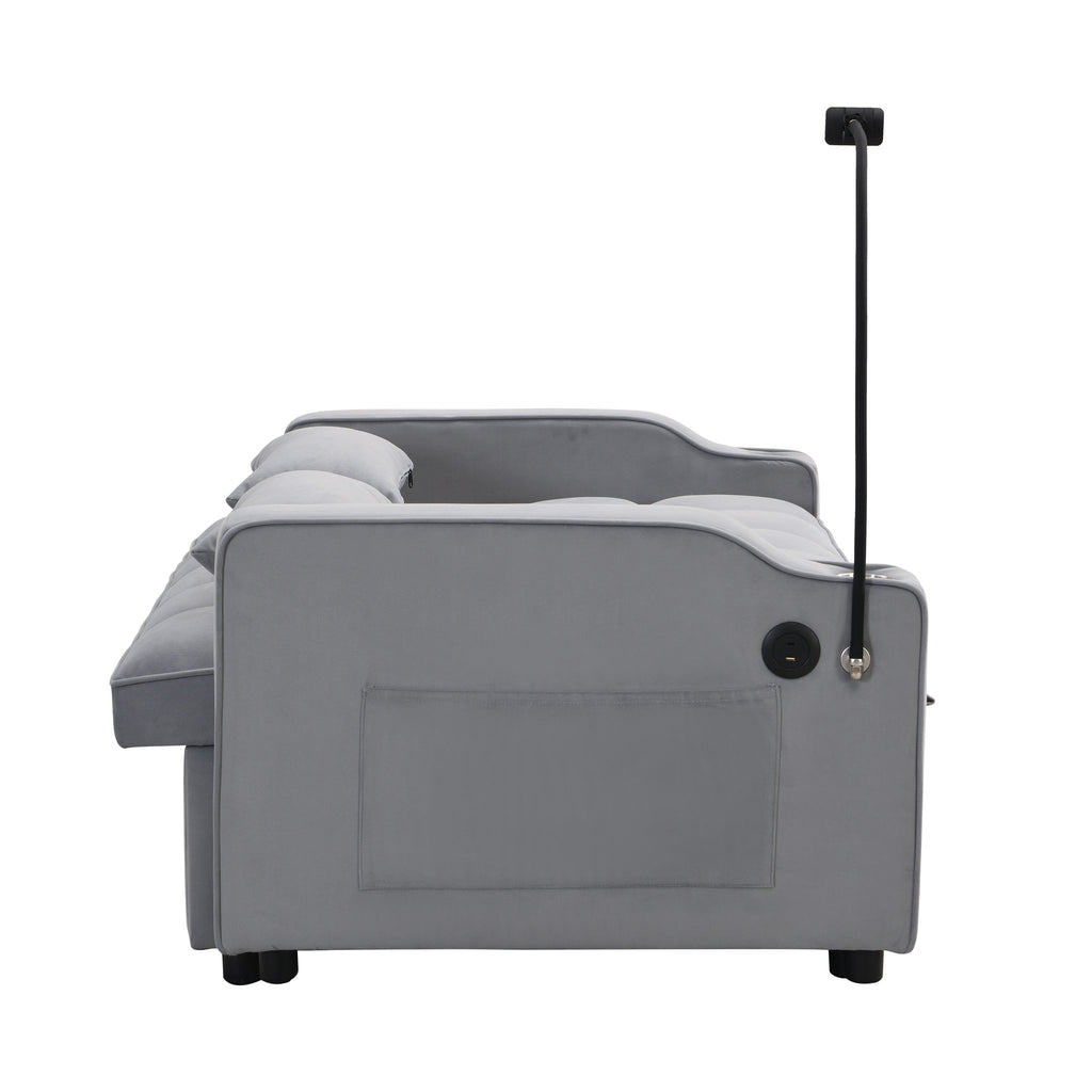 Modern Loveseat Futon Sofa With Pullout Bed, Adjustable Reclining Backrest, Toss Pillows
