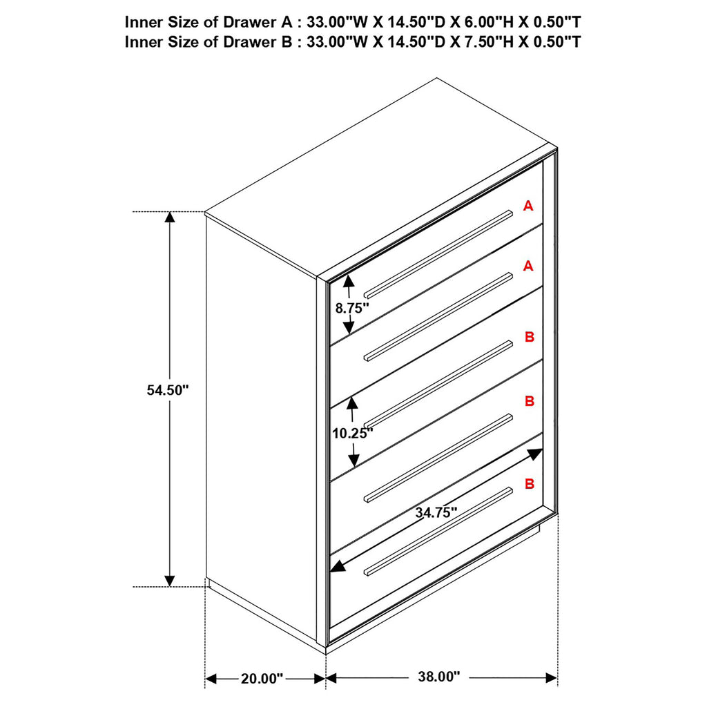 Prescott - 5 Drawer Chest - Brown