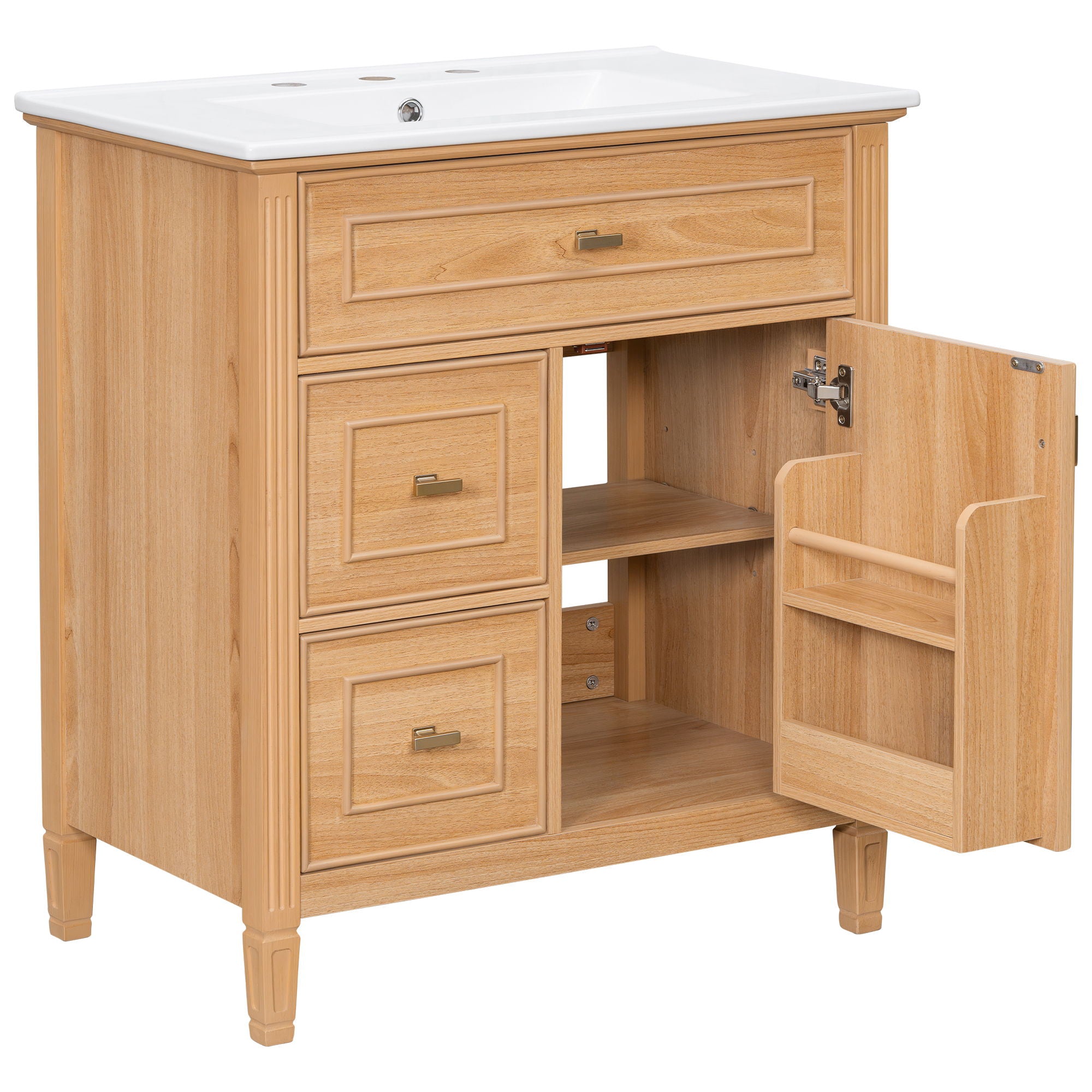 Bathroom Vanity With Sink, Flip Drawer & Adjustable Shelf - Natural