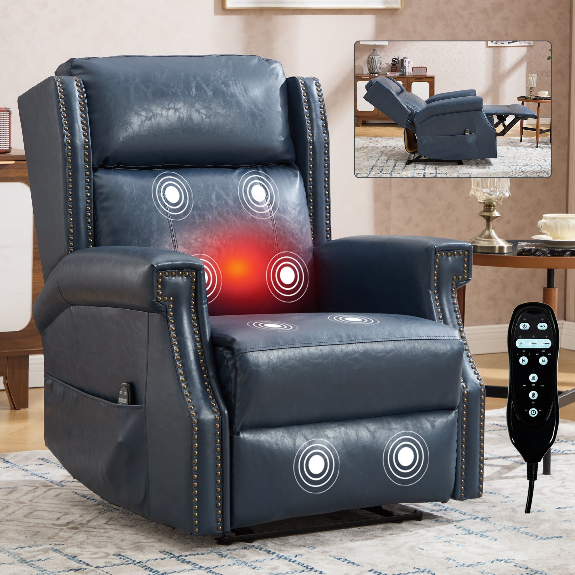 Manual Recliner Chair With Heavy Duty Motion Mechanism, 8 Vibrating Nodes And 3 Massage Modes For Living Room