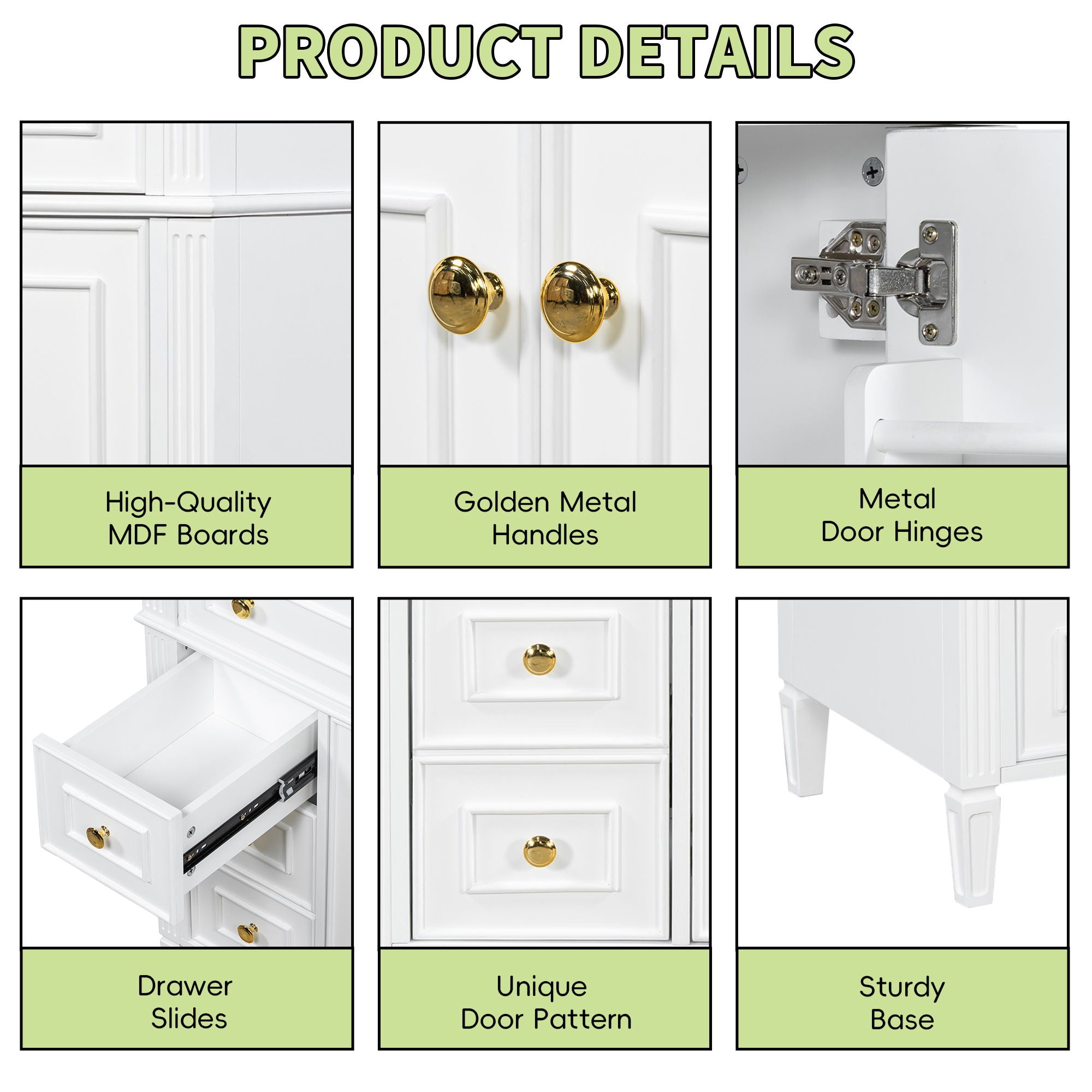 Bathroom Vanity With Sink, 3 Drawers & 2 Doors