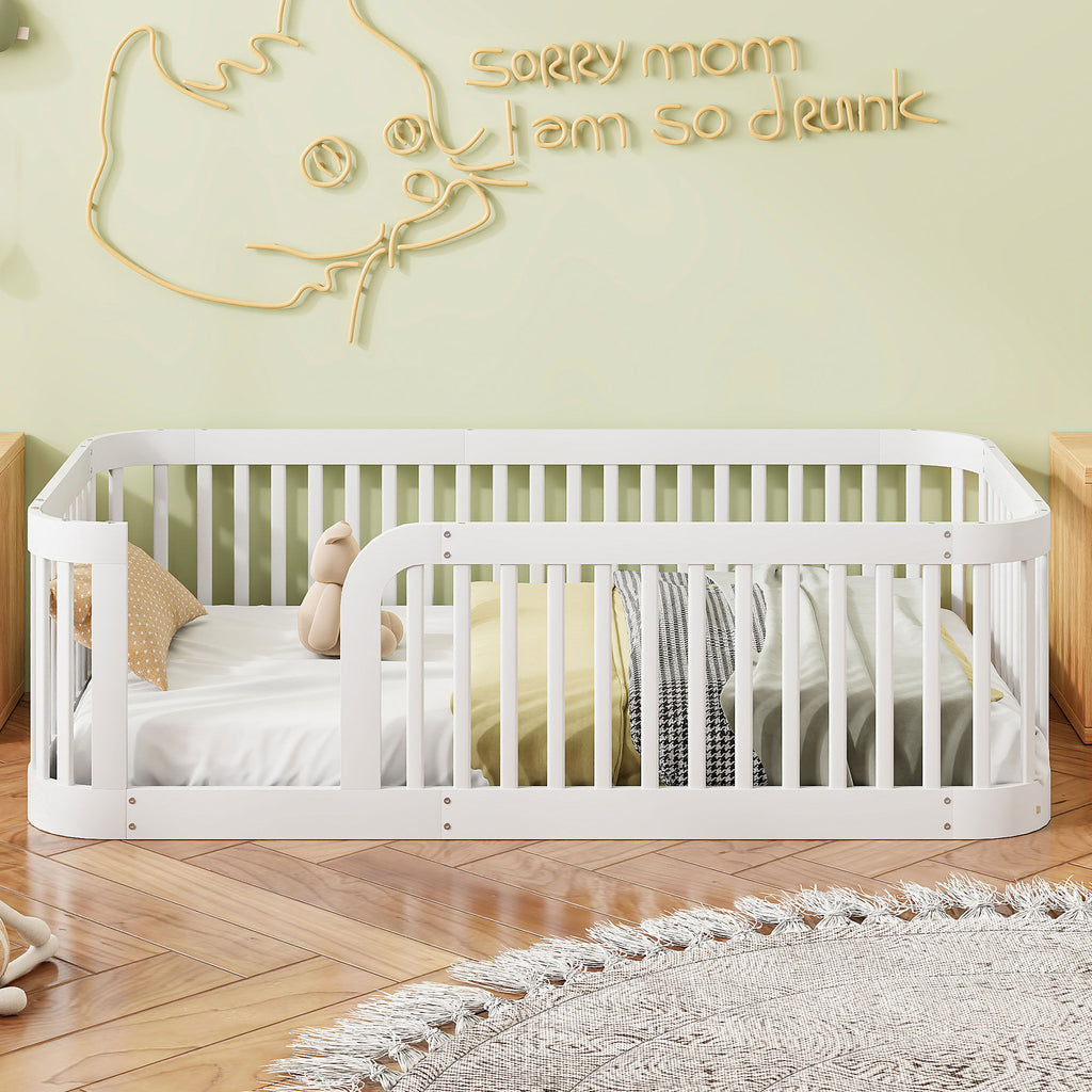 Wood Floor Bed Frame With Fence