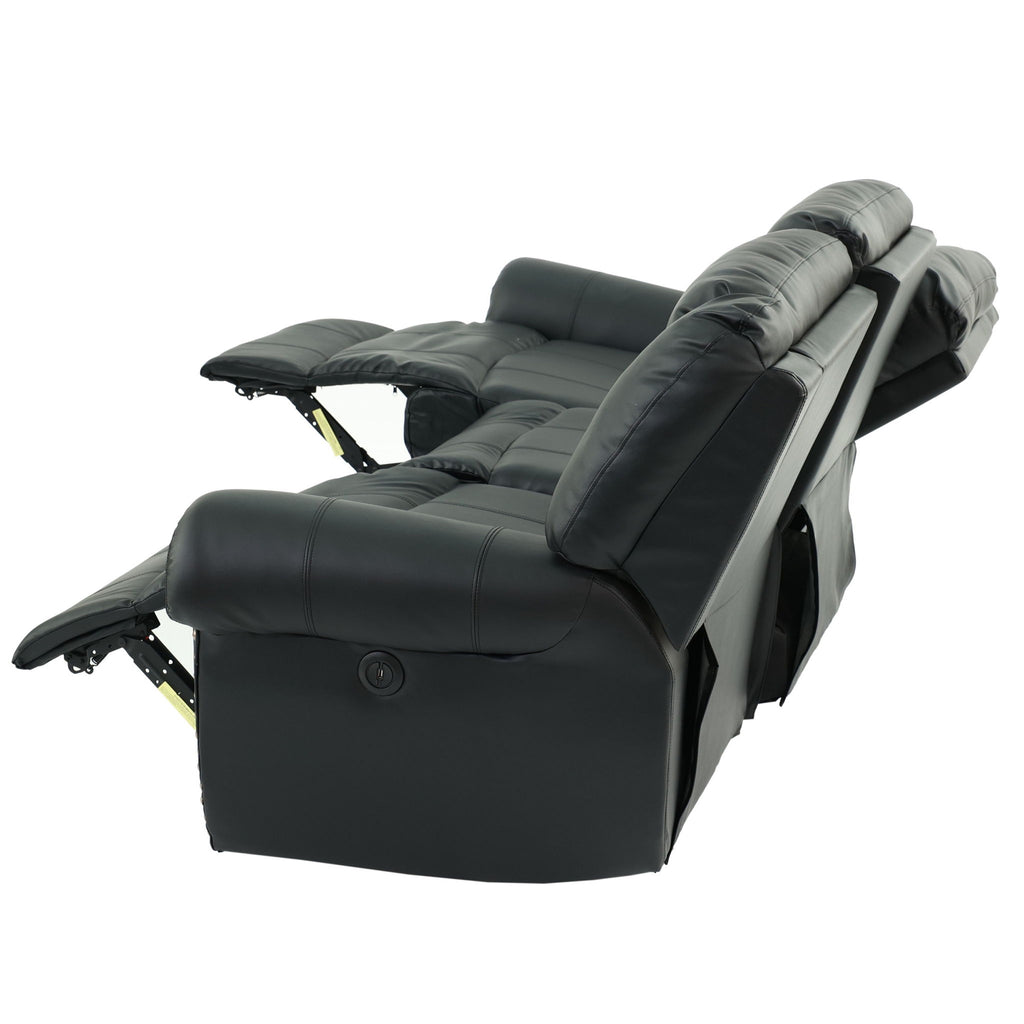 Plush Relax 1 Piece Power Reclining Sofa With Padded Armrests, 3 Seat Living Room Furniture - Black