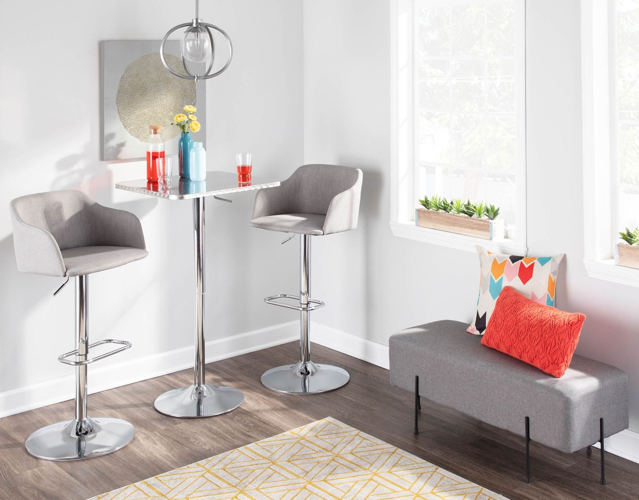 Daniella - Contemporary Adjustable Barstool With Swivel - Light Gray