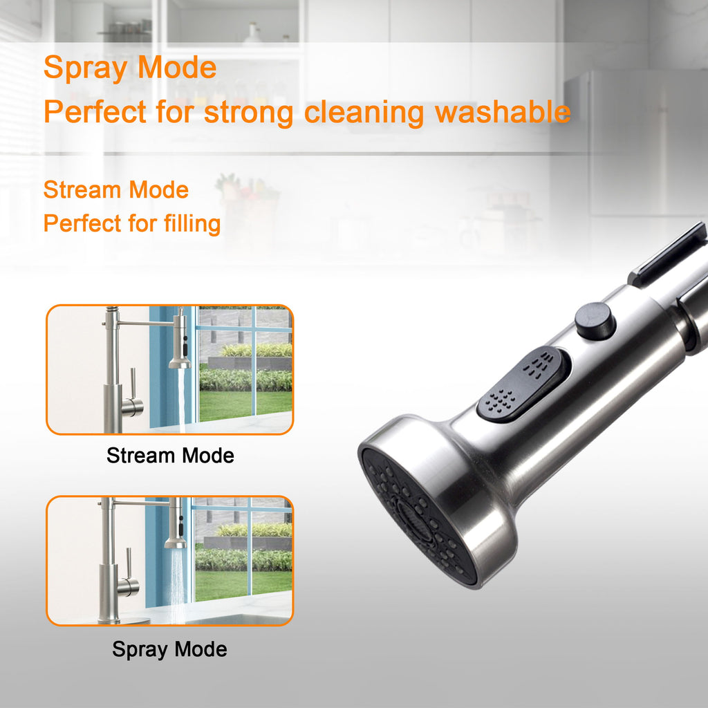 21" Commercial Kitchen Faucet With Dual Function Pull Down Sprayhead In, Stainless Steel - Brushed Nickel