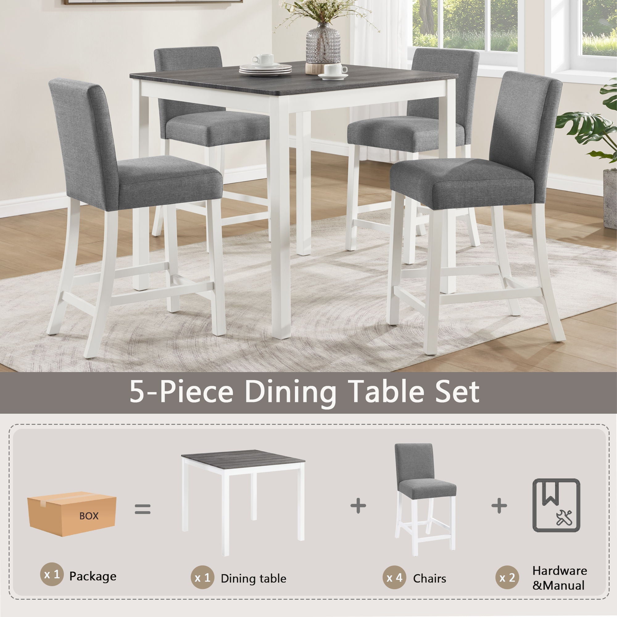 5 Piece Counter Height Table Set With 4 Chairs