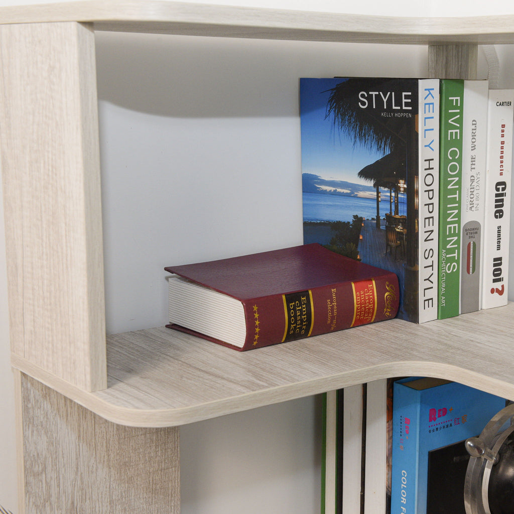 L-Shaped Corner Bookshelf 90Cm Extended Size 5 Tier Freestanding Display Shelf With Anti Tip Safety Features - Light Gray