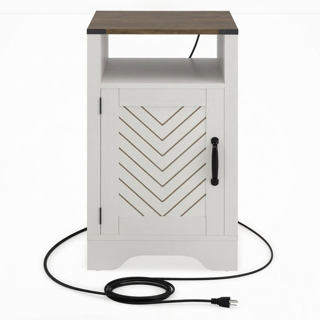 Farmhouse Nightstand With Charging Station & Storage