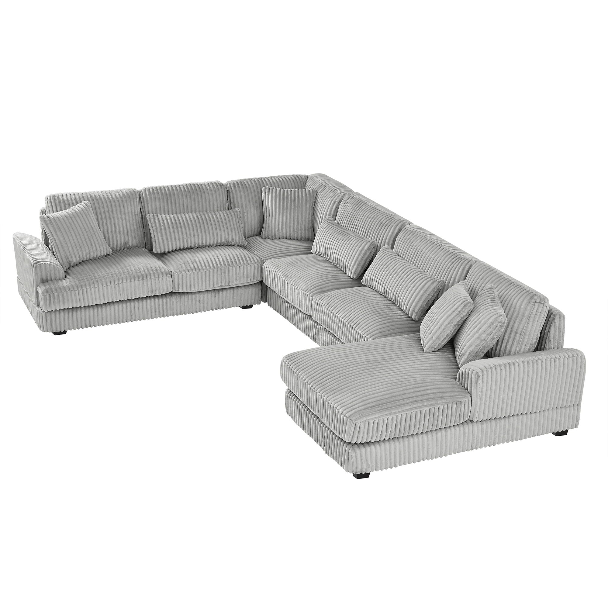 U - Shaped Sectional Sofa With Chaise Lounge, Oversized Living Room Sofa - Gray