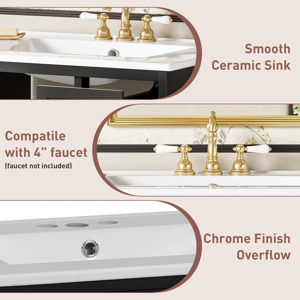 Wall-Mounted Bathroom Vanity Set With Sink, 2 Drawers And Soft-Close Door