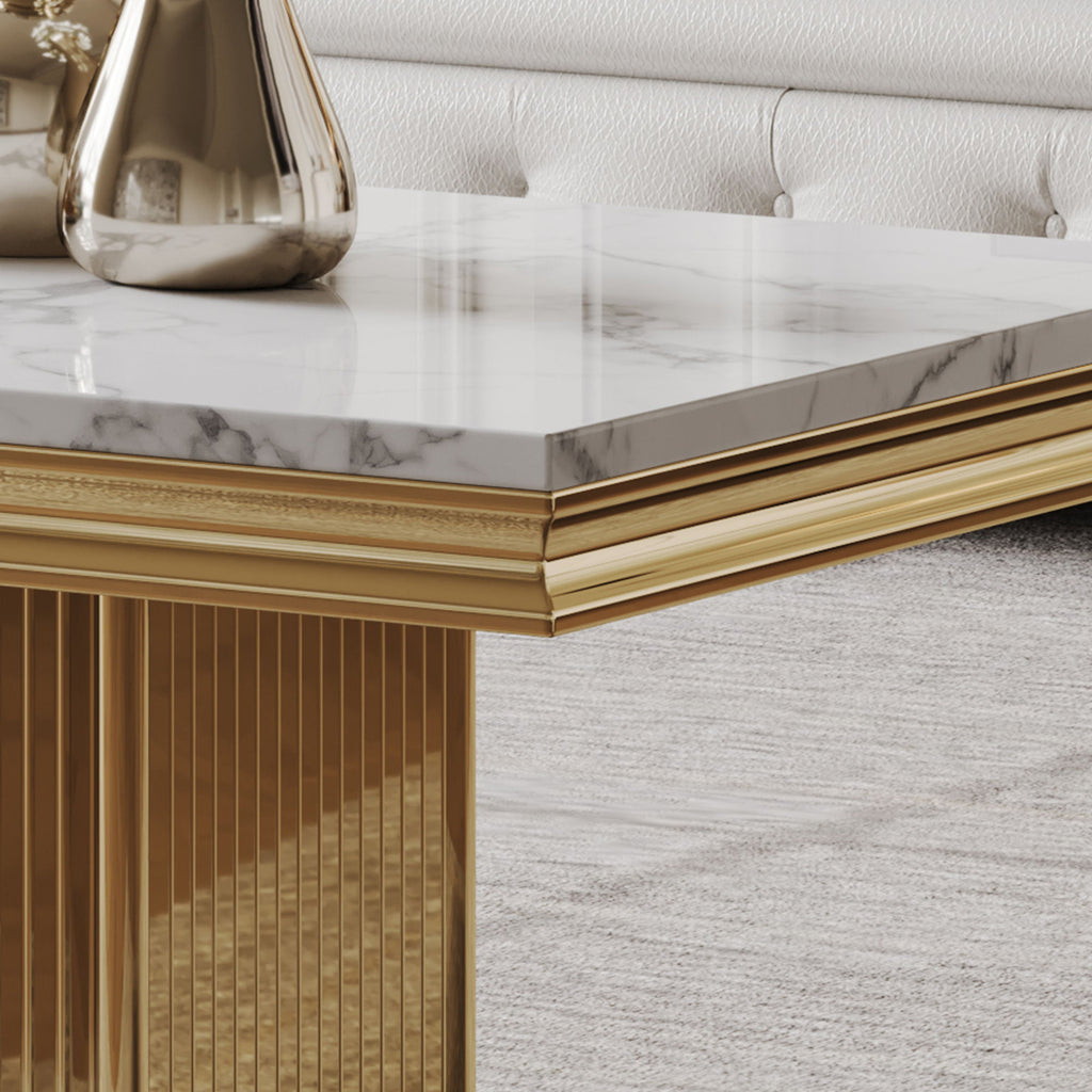Printed Top Rectangular Console Table, Base With Mirrored Finish