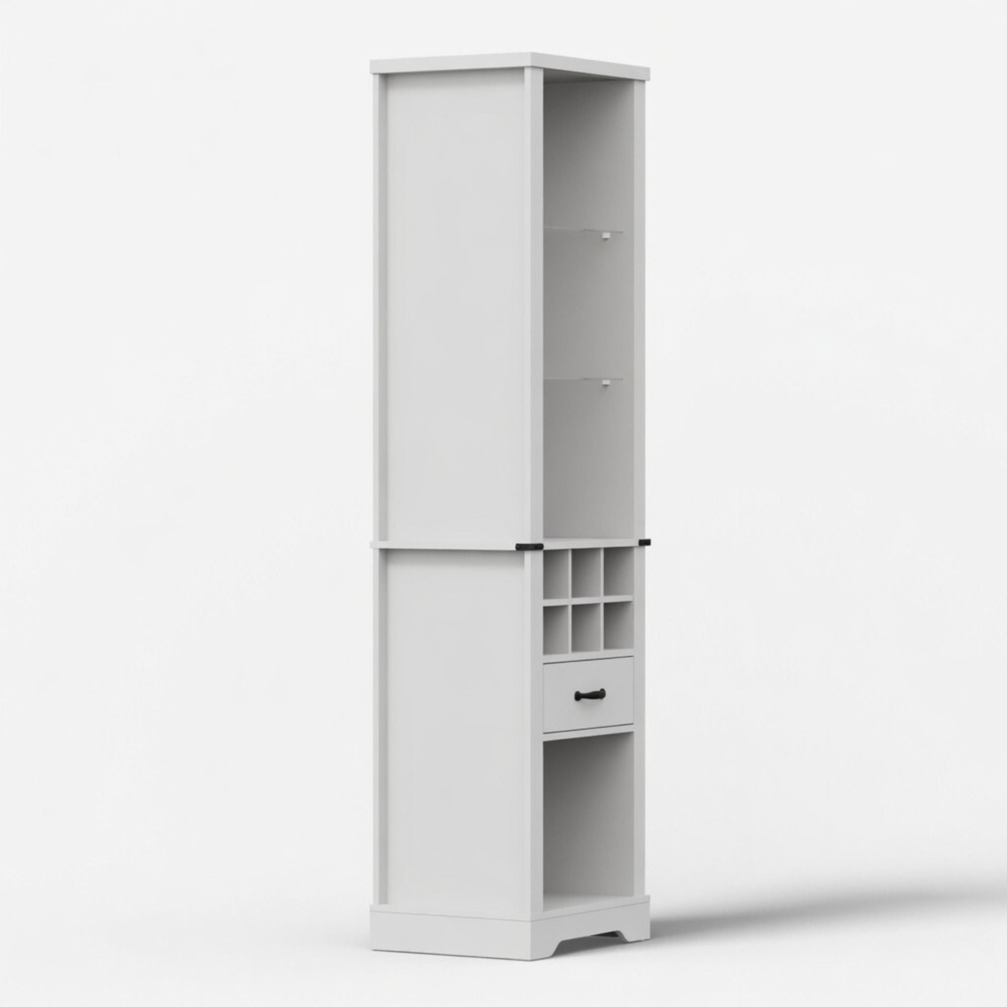 Pantry Cabinet With LED Lights, Wine Rack, Tempered Glass Shelves, And Barn Door Design - White
