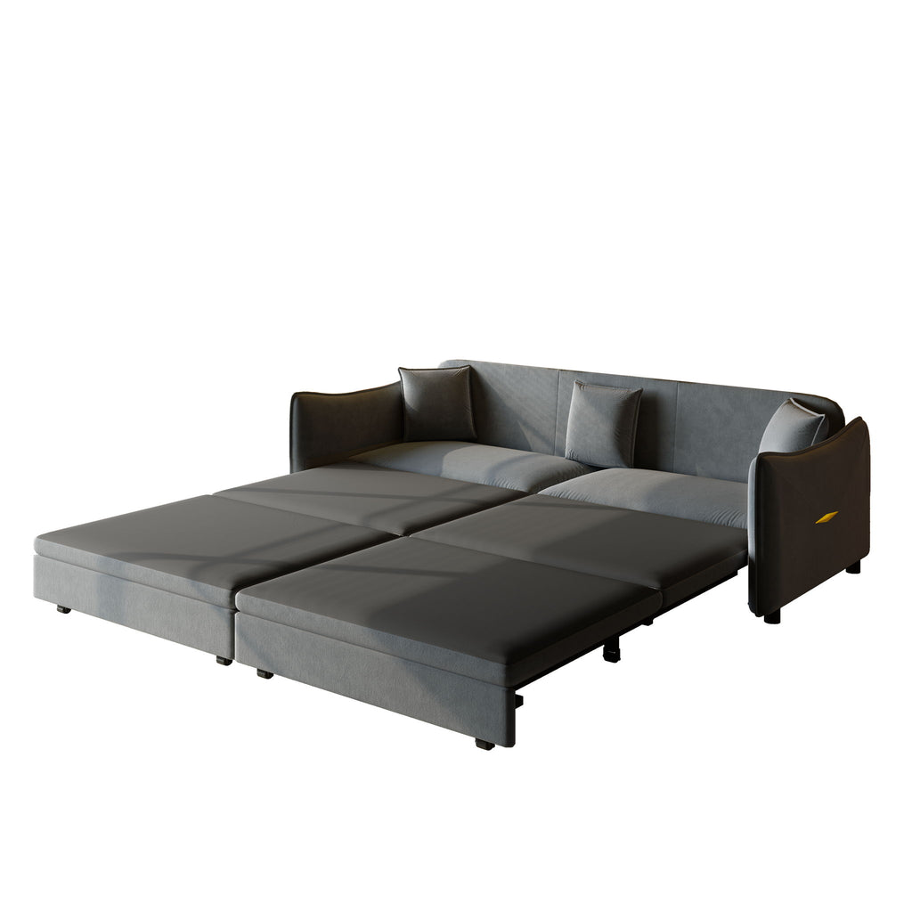 King Pull Out Sofa Bed, 3-In-1 Convertible Bed With 3 Pillows