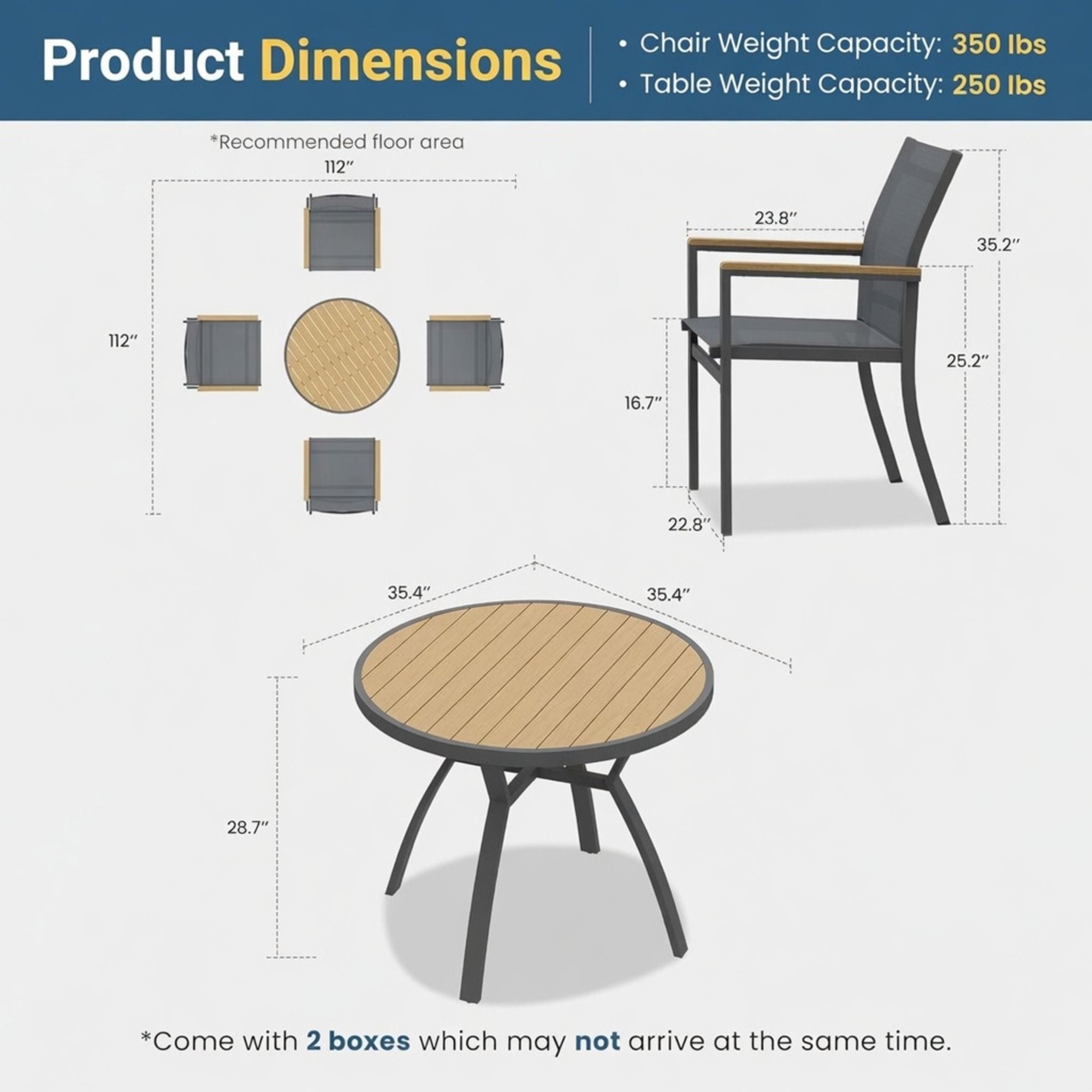 Gray Aluminum Patio Dining Set With Textilene Chairs, 5 Piece All Weather Round Table And 4 Seater For Garden, Deck, Or Porch