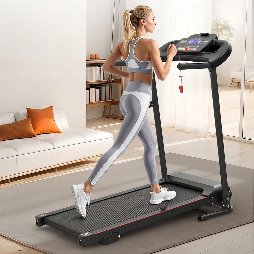 Foldable Electric Treadmill With 2.5Hp Motor, 12Km / H Speed, 3 Incline Levelstooth Music, Heart Rate Sensor, Spacious Running Belt For Indoor - Black