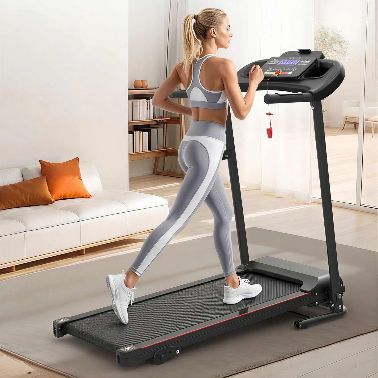 Foldable Electric Treadmill With 2.5Hp Motor, 12Km / H Speed, 3 Incline Levelstooth Music, Heart Rate Sensor, Spacious Running Belt For Indoor - Black