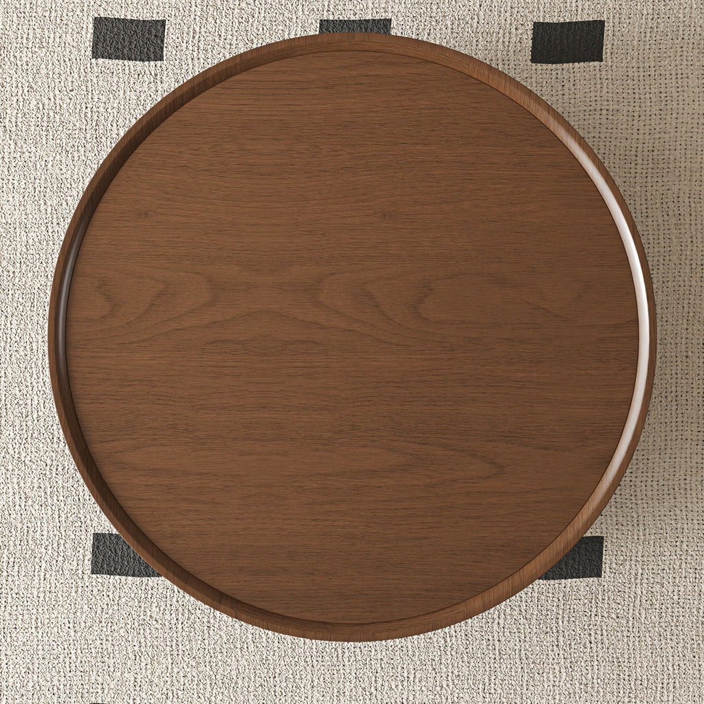 Round Coffee Table With Storage Drawer And Ball Feet - Walnut / Black