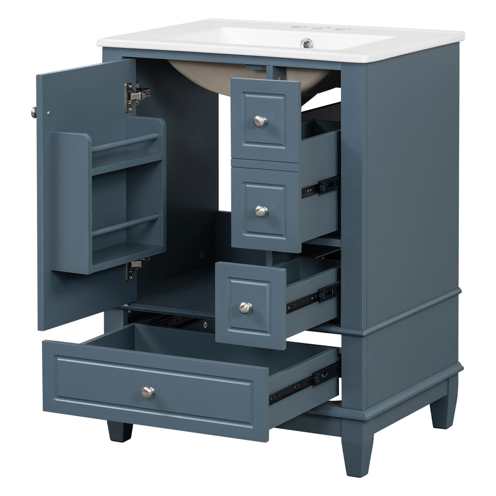 Modern Bathroom Vanity With Sink, Freestanding Cabinet With Drawers And Storage Shelves