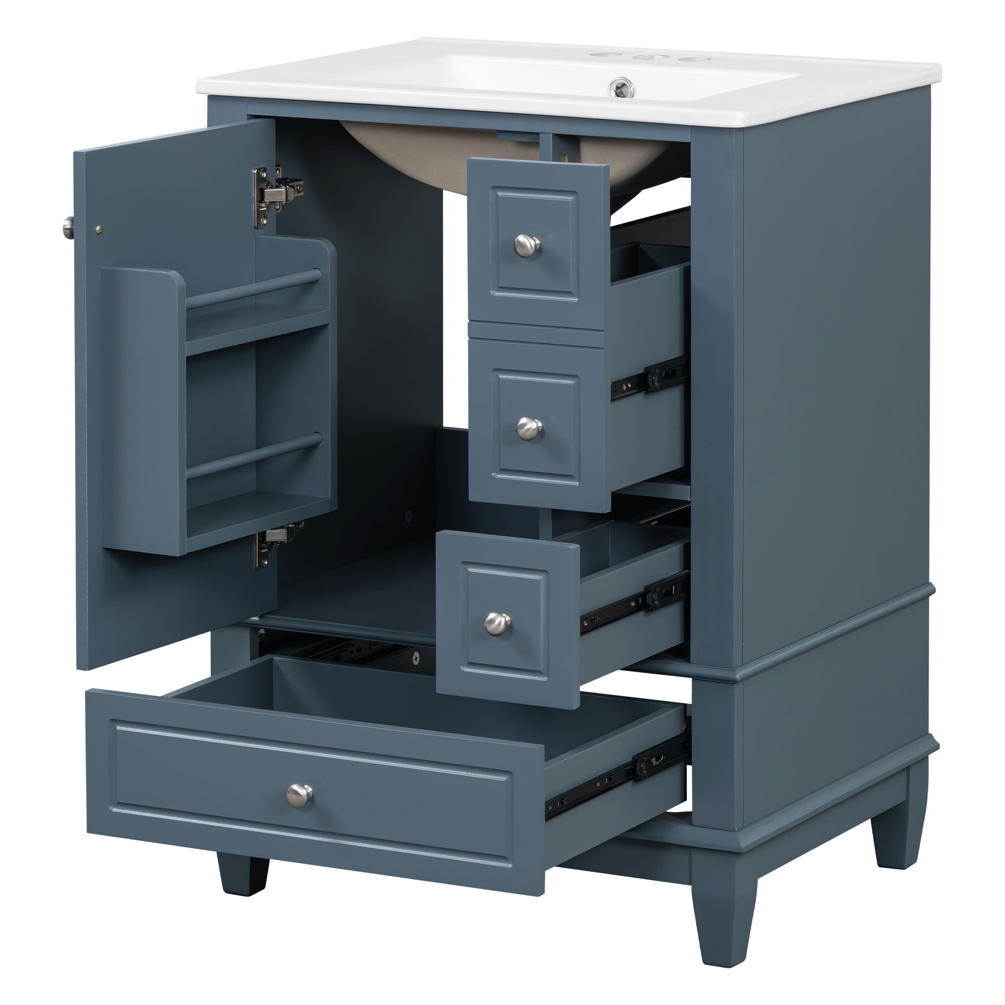 Modern Bathroom Vanity With Sink, Freestanding Cabinet With Drawers And Storage Shelves