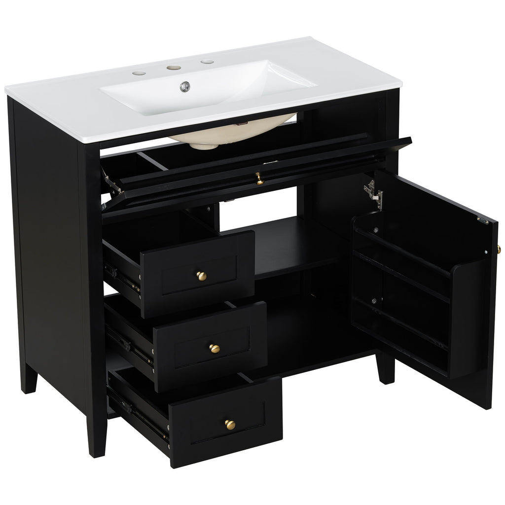 Bathroom Vanity With Sink, 3 Drawers & Cabinet With Adjustable Shelves