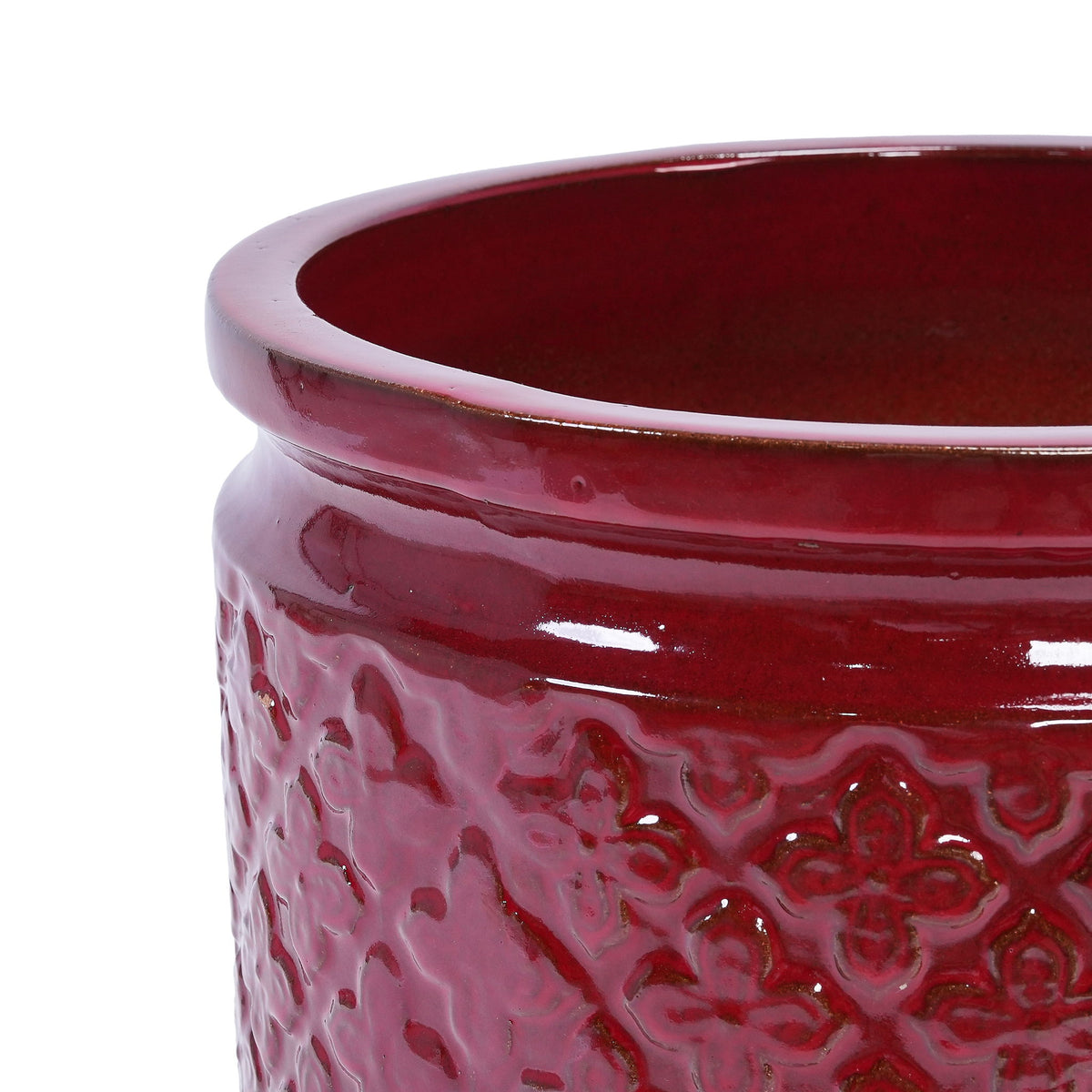 3 Pieces Ceramic Flowerpot, Planter For Patio & Garden Or Windowsills - Bean Paste Red