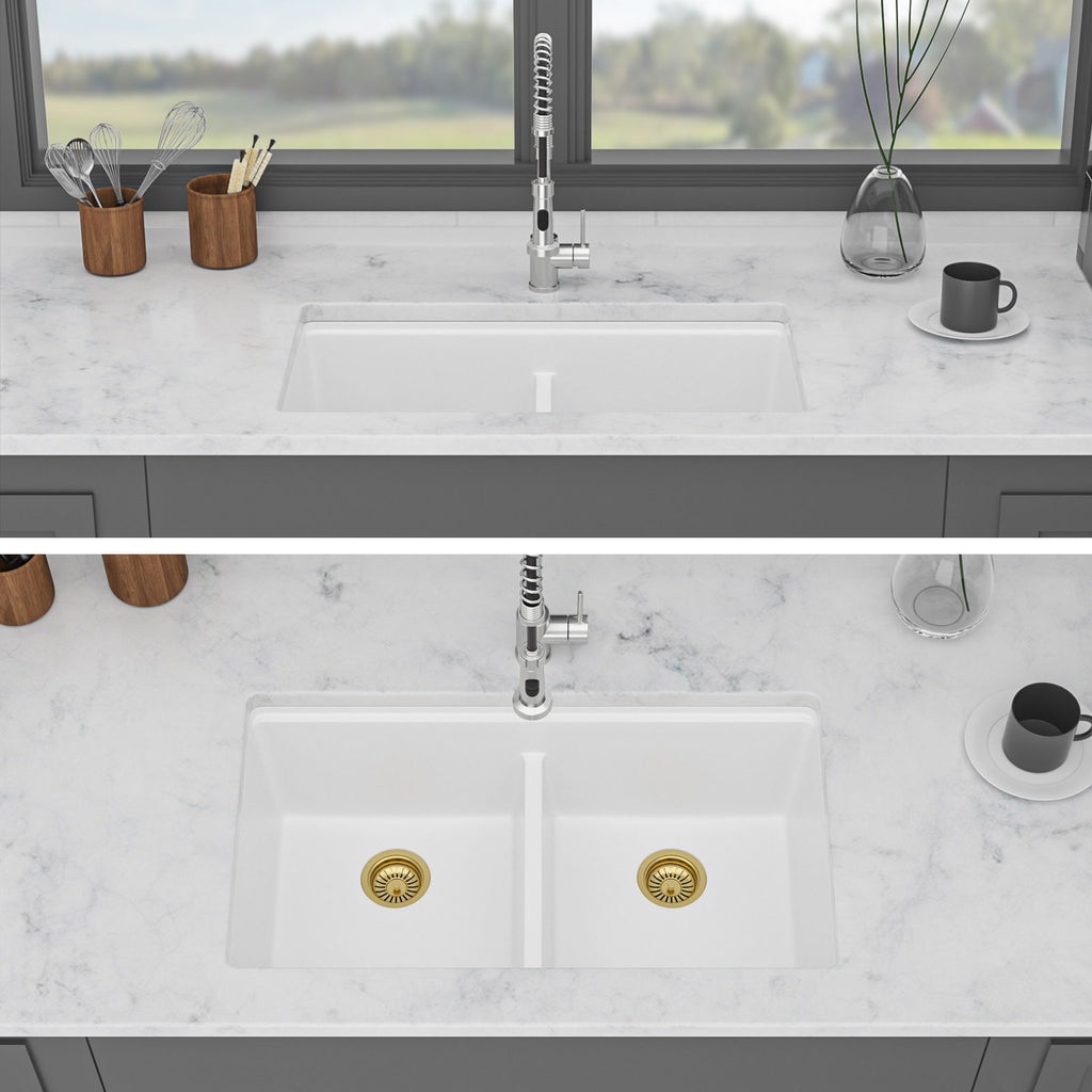 Quartz Kitchen Sink, Double Bowl Undermount Workstation