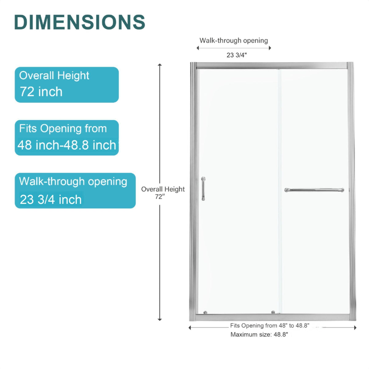 Single Sliding Bypass Shower Enclosure, Tempered Glass - Chrome