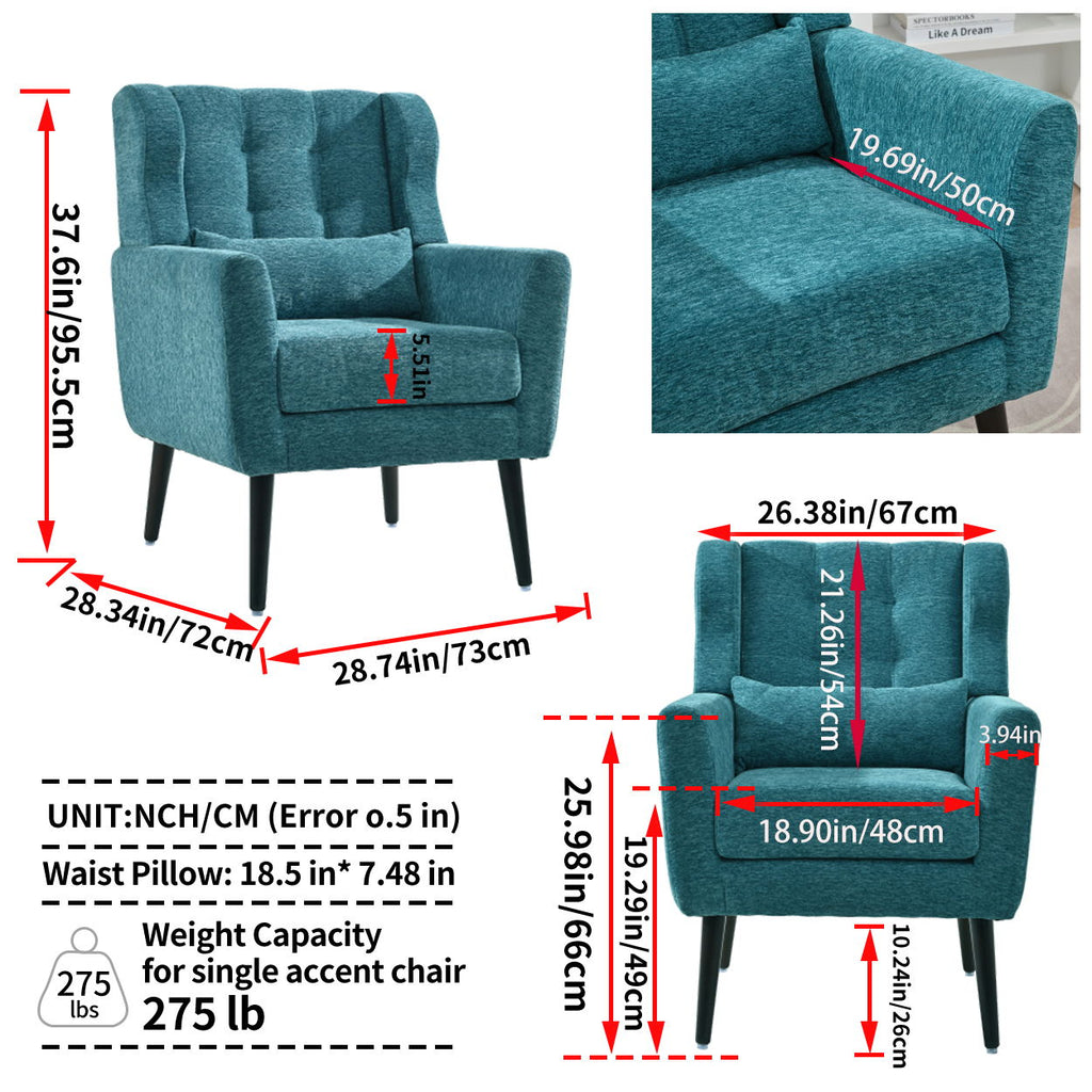 Modern Accent Chair Upholstered Foam Filled Living Room Chairs Comfy Reading Chair Mid-Century Modern Chair With Fabric Lounge Arm Chairs Armchair For Living Room Bedroom