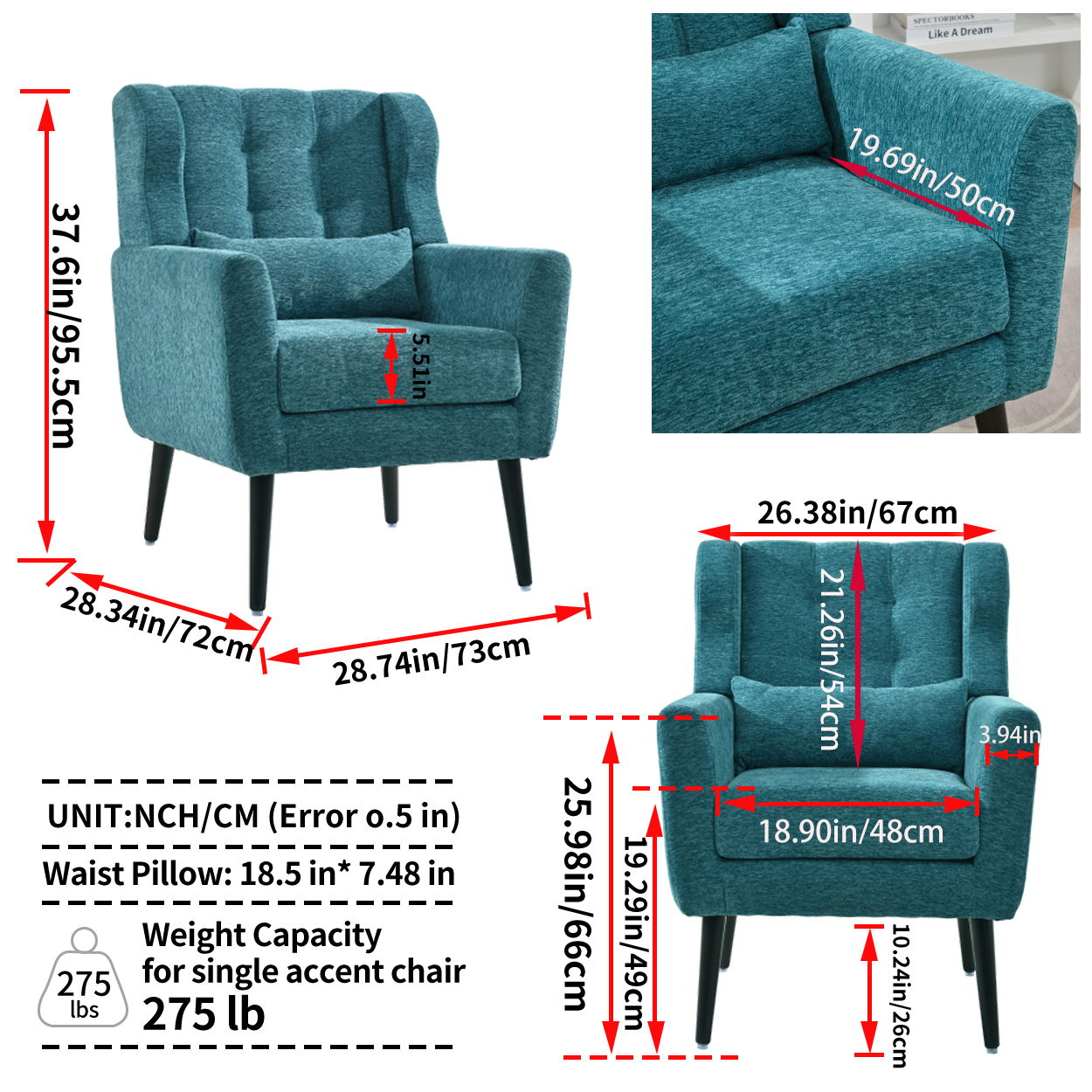 Modern Accent Chair Upholstered Foam Filled Living Room Chairs Comfy Reading Chair Mid-Century Modern Chair With Fabric Lounge Arm Chairs Armchair For Living Room Bedroom
