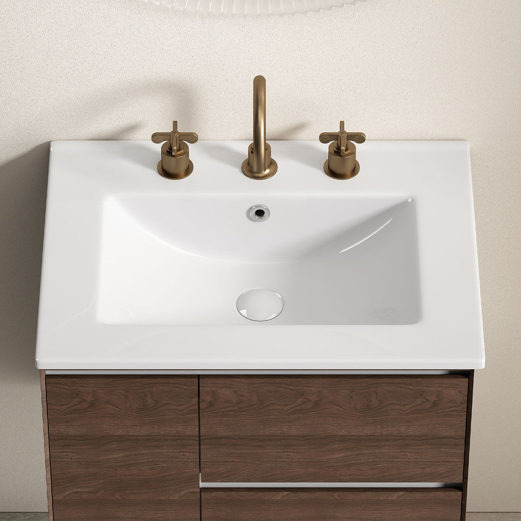 Vessel Sink With 3 Holes, Oval Design For Bathroom - Milk White