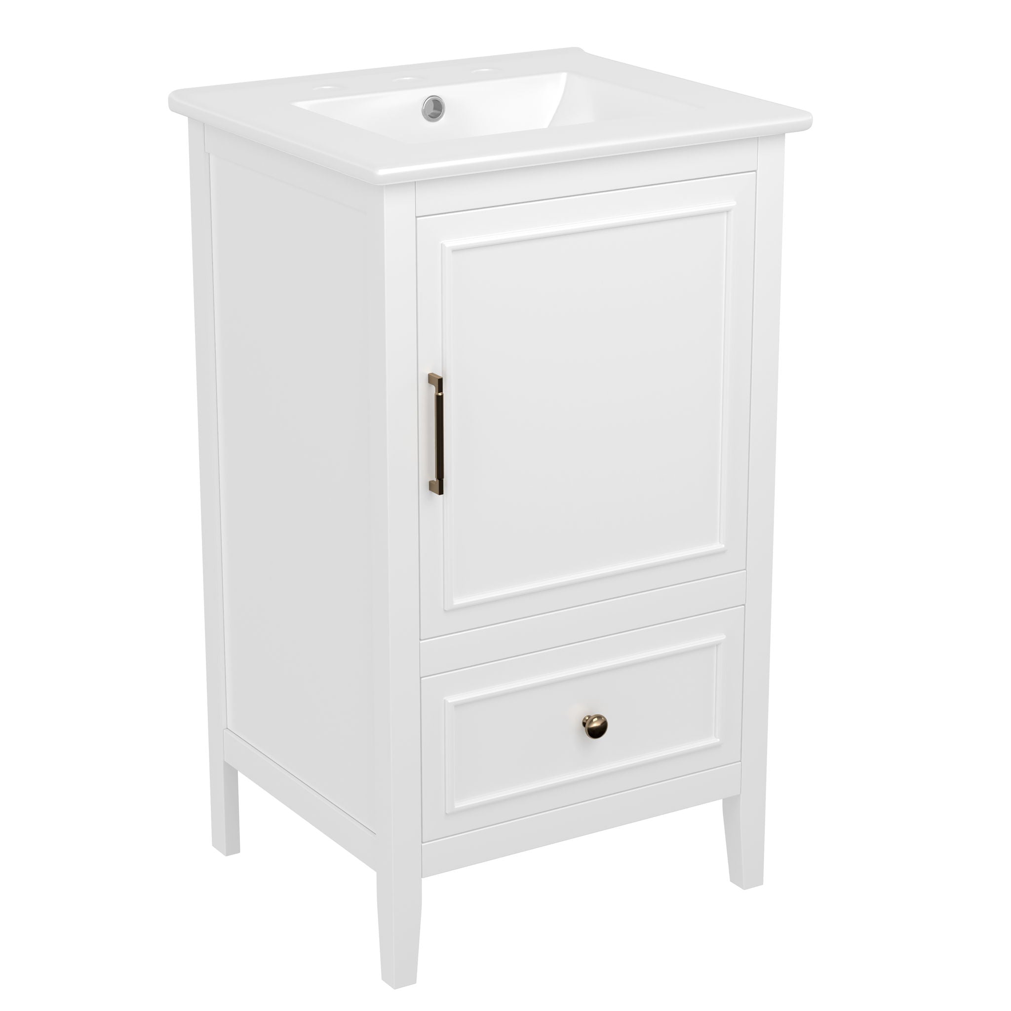 Bathroom Vanity With Sink, Adjustable Feet, 1 Drawer And Door Shelf Storage - White