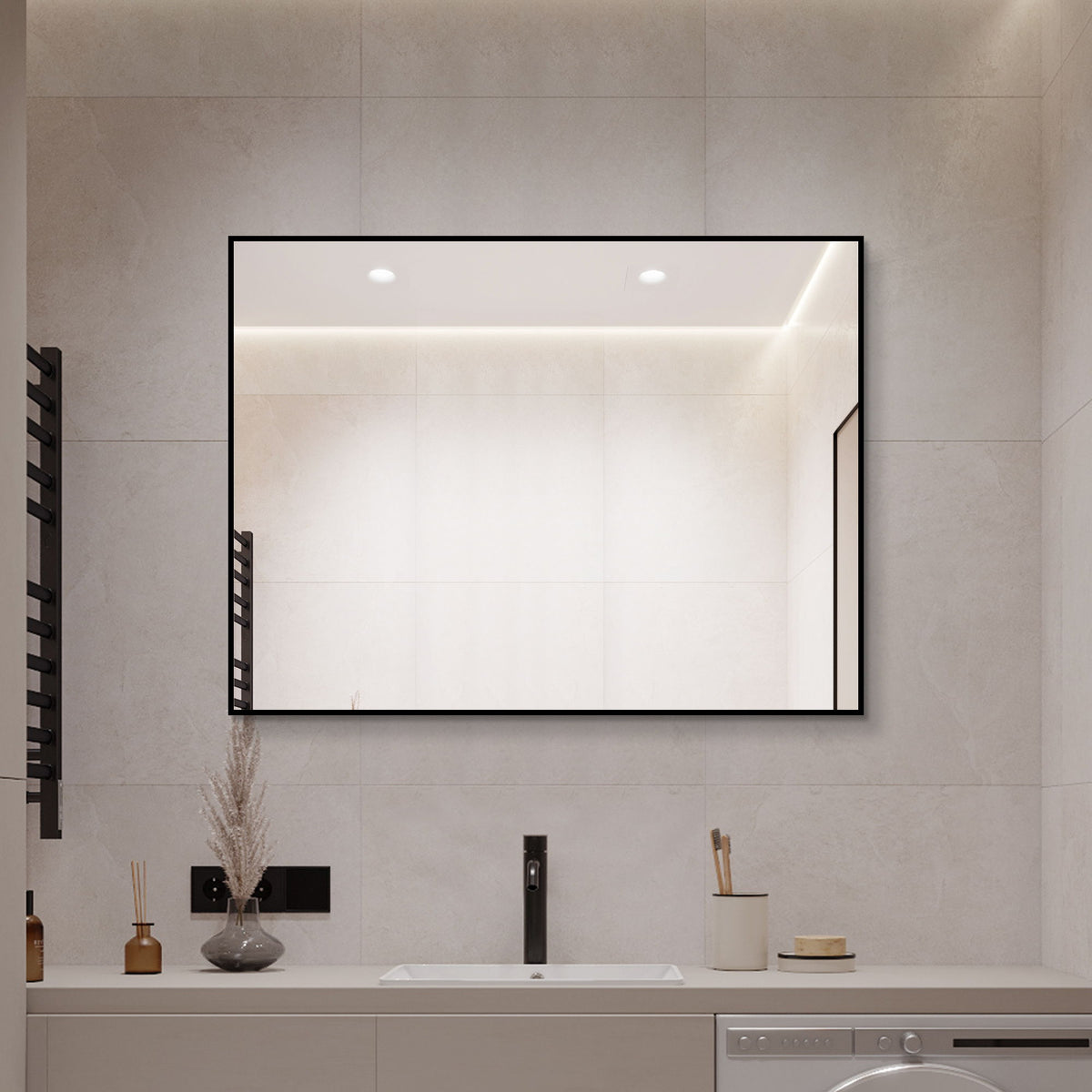 Rectangular Framed Bathroom Wall Mirror, Horizontal Or Vertical Mount