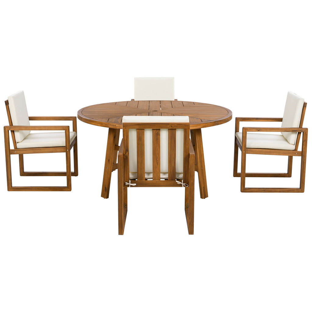 5 Piece Outdoor Patio Dining Set With 4 Armchairs And Table - Beige