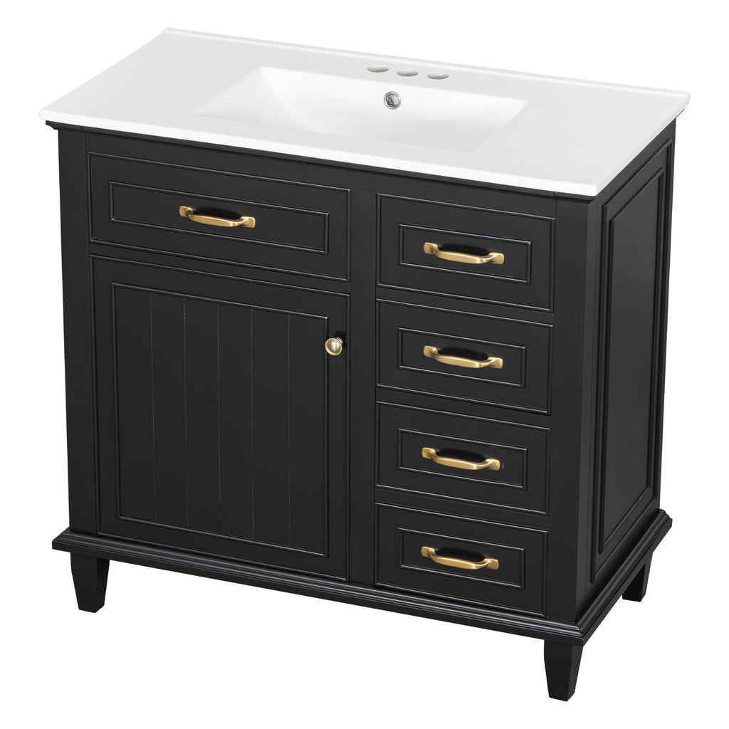 Modern Bathroom Vanity With Sink Top, Flip Drawers, Adjustable Shelf