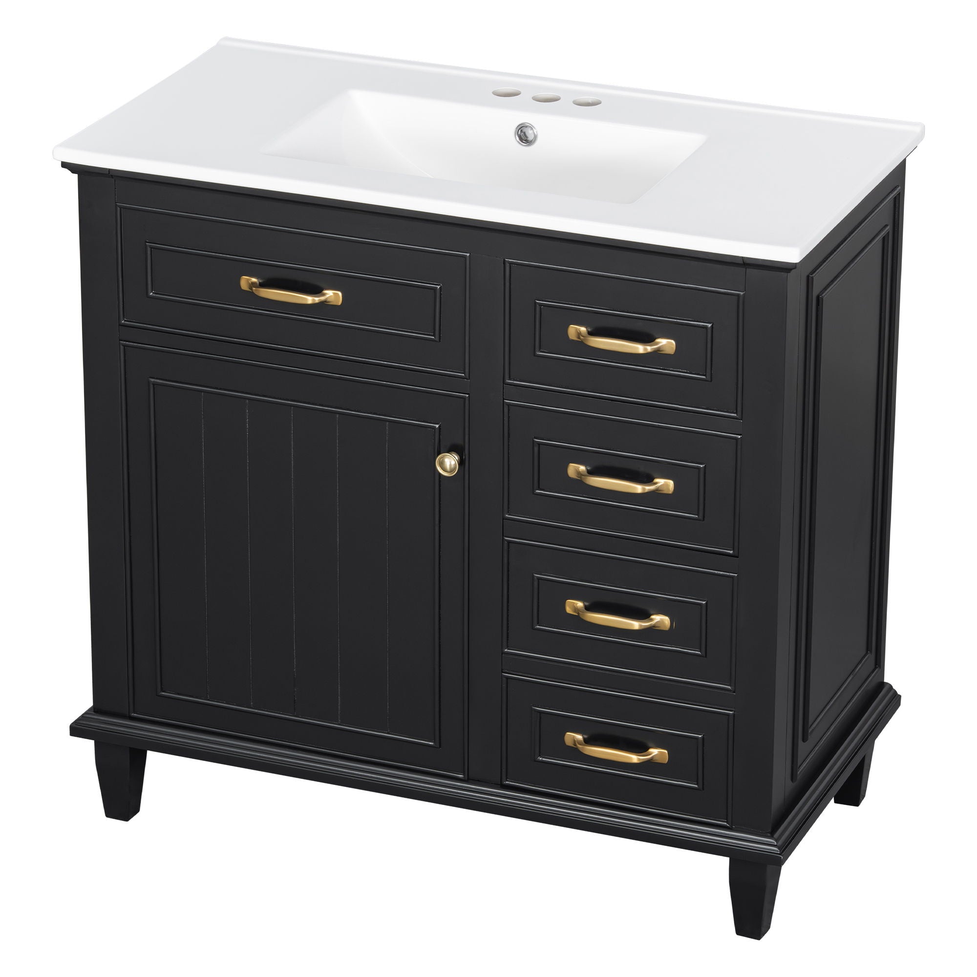 Modern Bathroom Vanity With Sink Top, Flip Drawers, Adjustable Shelf
