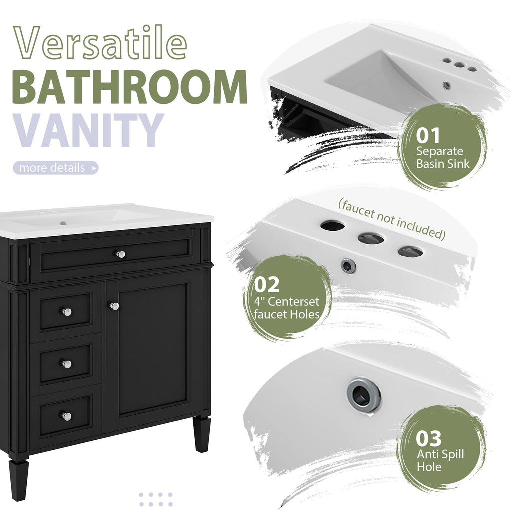 Bathroom Vanity With Medicine Cabinet, Royal Mirror Cabinet, Modern Bathroom Storage Cabinet With 2 Soft Closing Doors And 4 Drawers